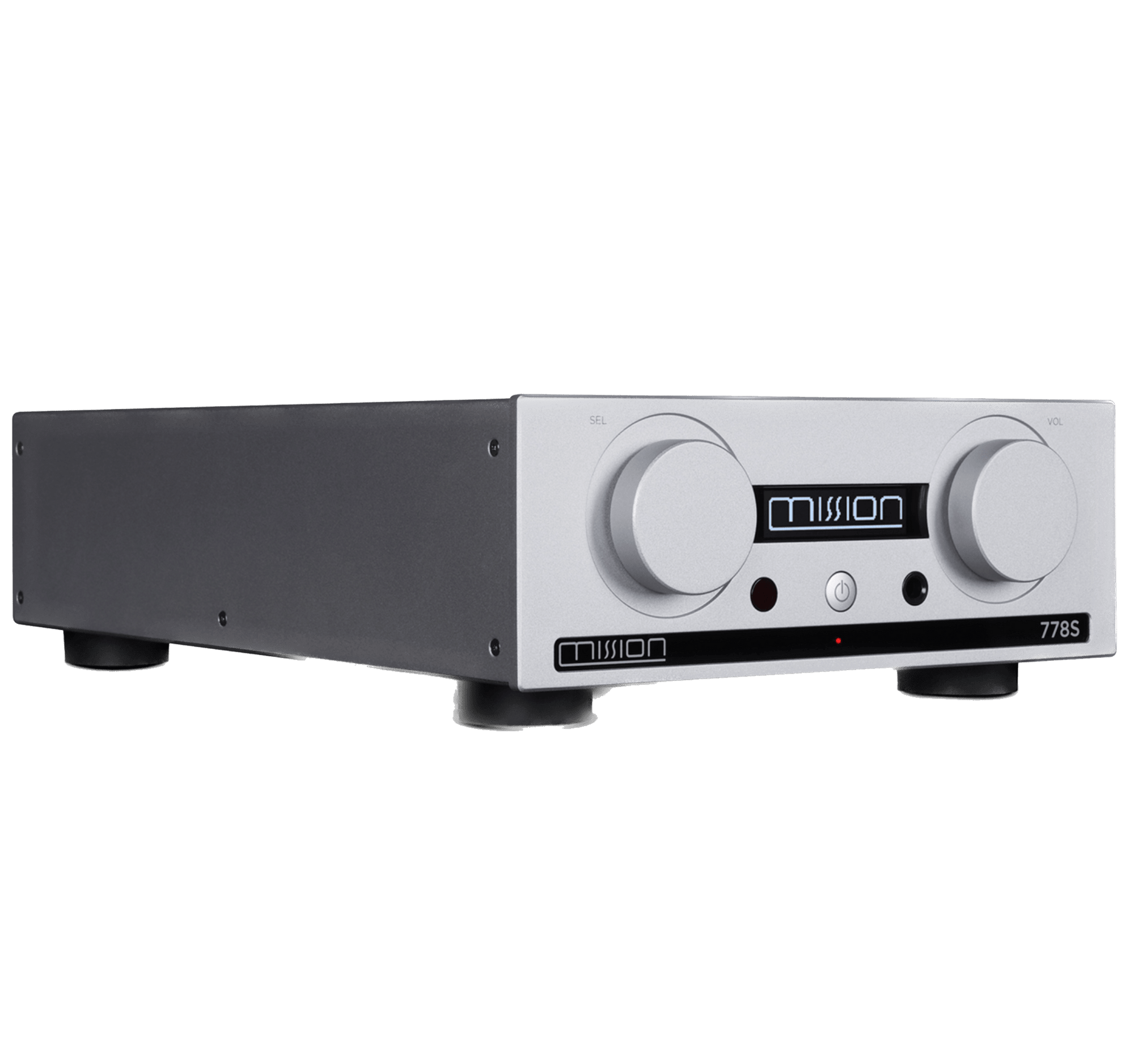Mission 778S Wireless Music Streamer in Silver angled right