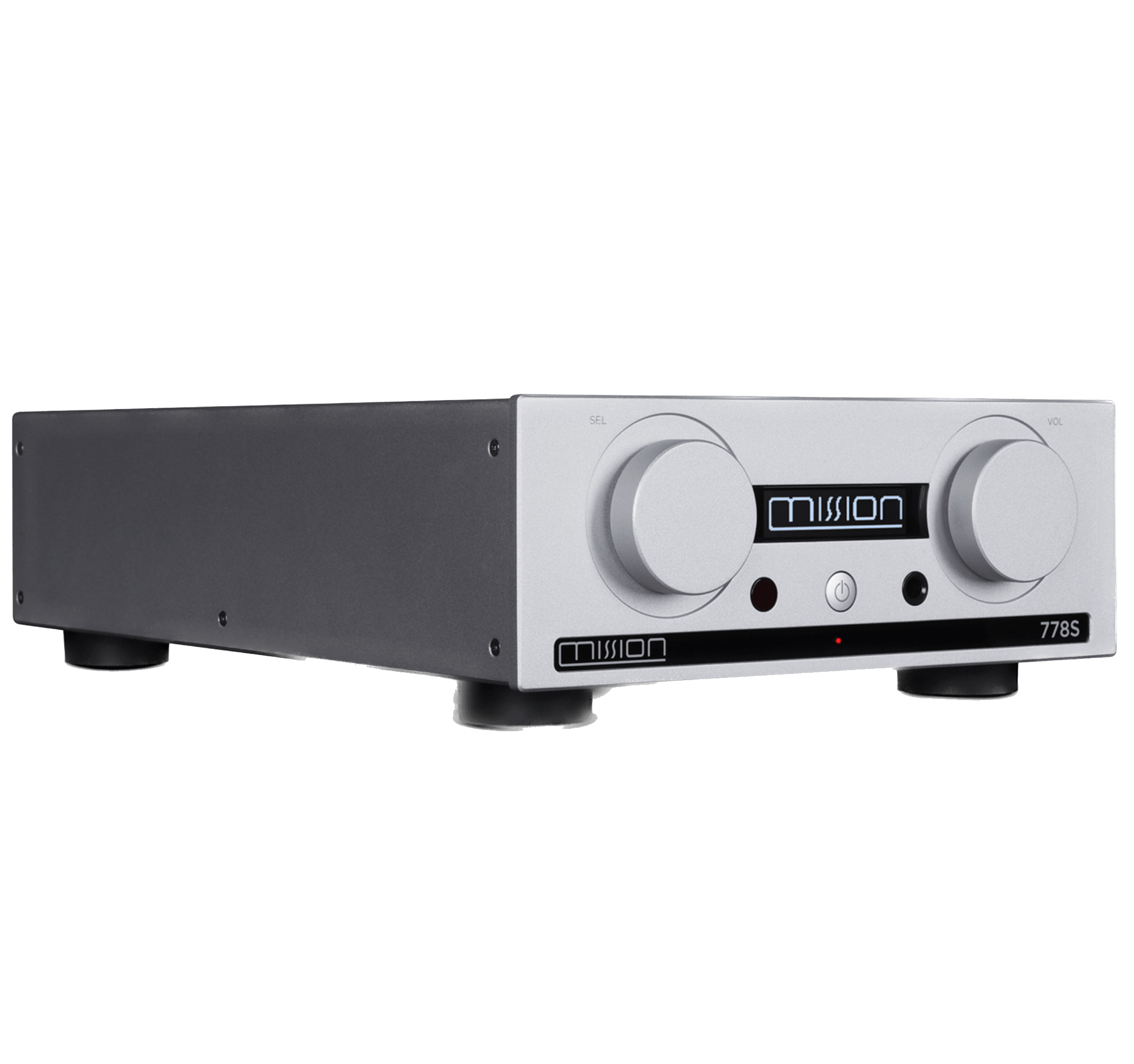 Mission 778S Wireless Music Streamer in Silver angled right