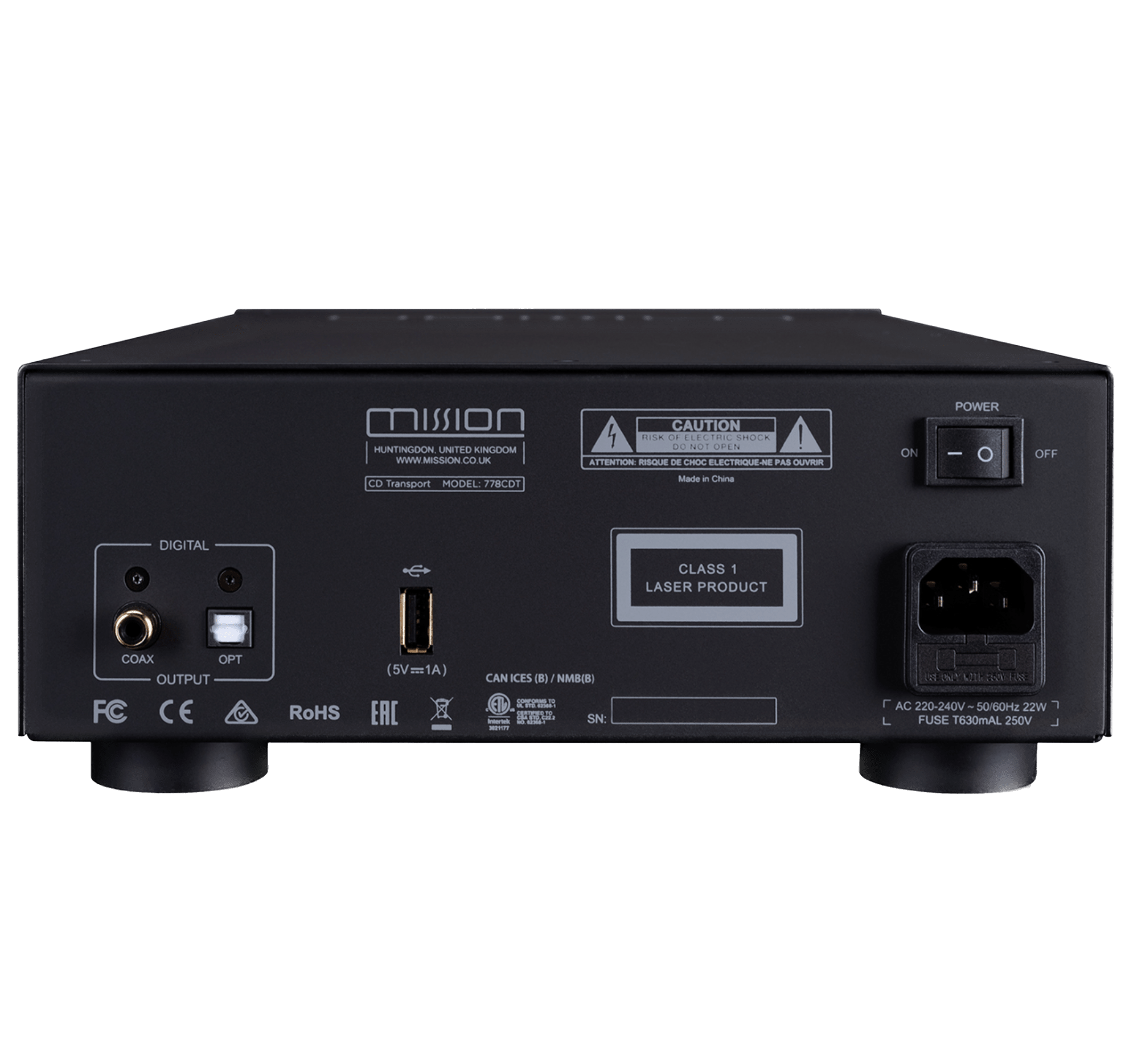Mission 778CDT CD Transport in Black, back of unit
