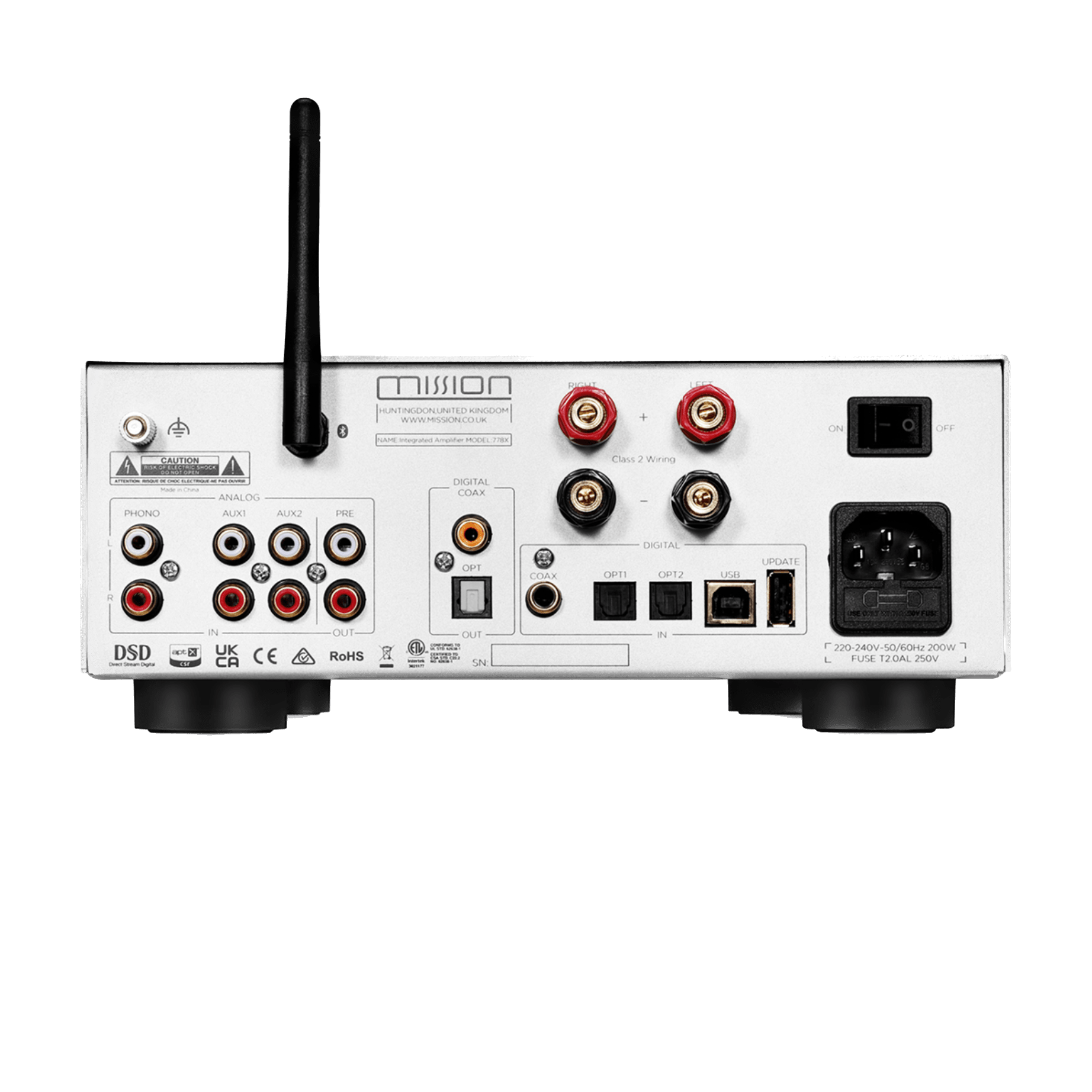 Mission 778X Integrated Amplifier in Silver, rear of unit