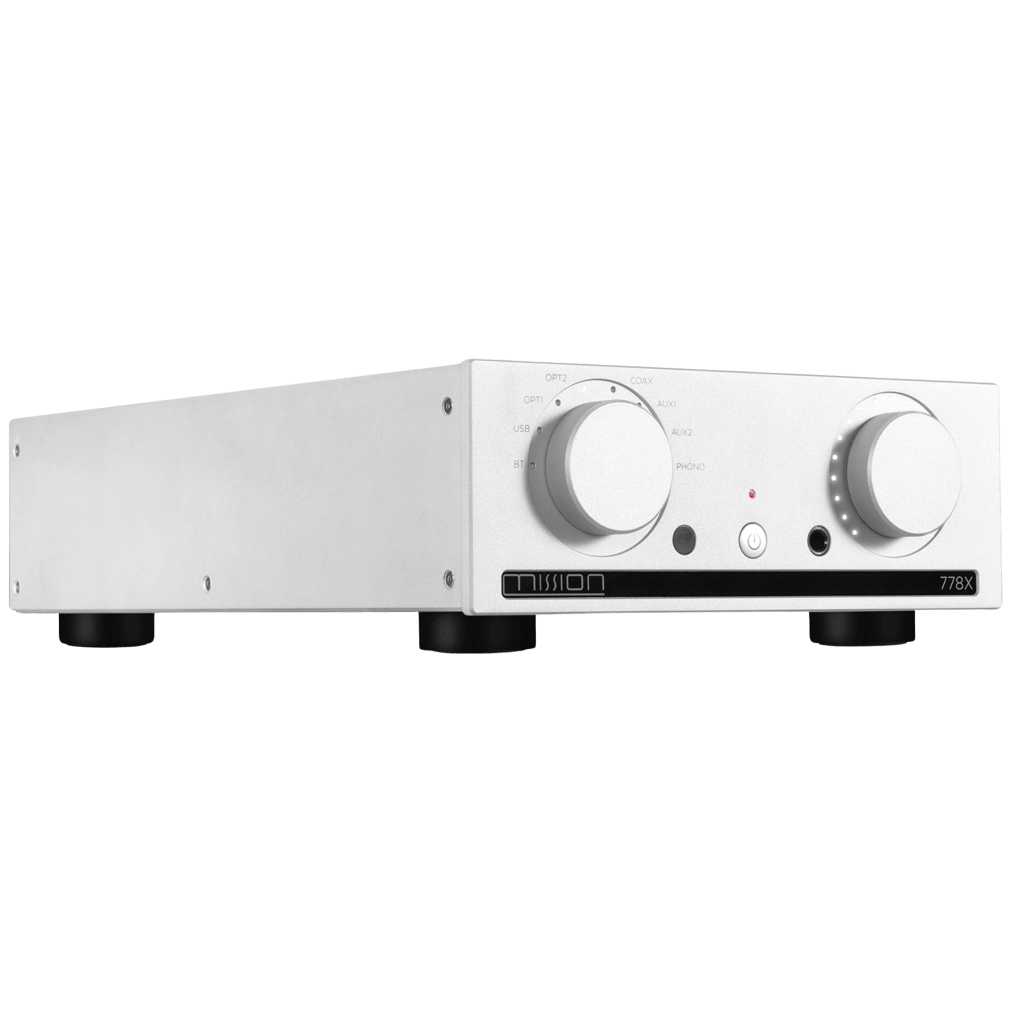 Mission 778X Integrated Amplifier in Silver angled to the right