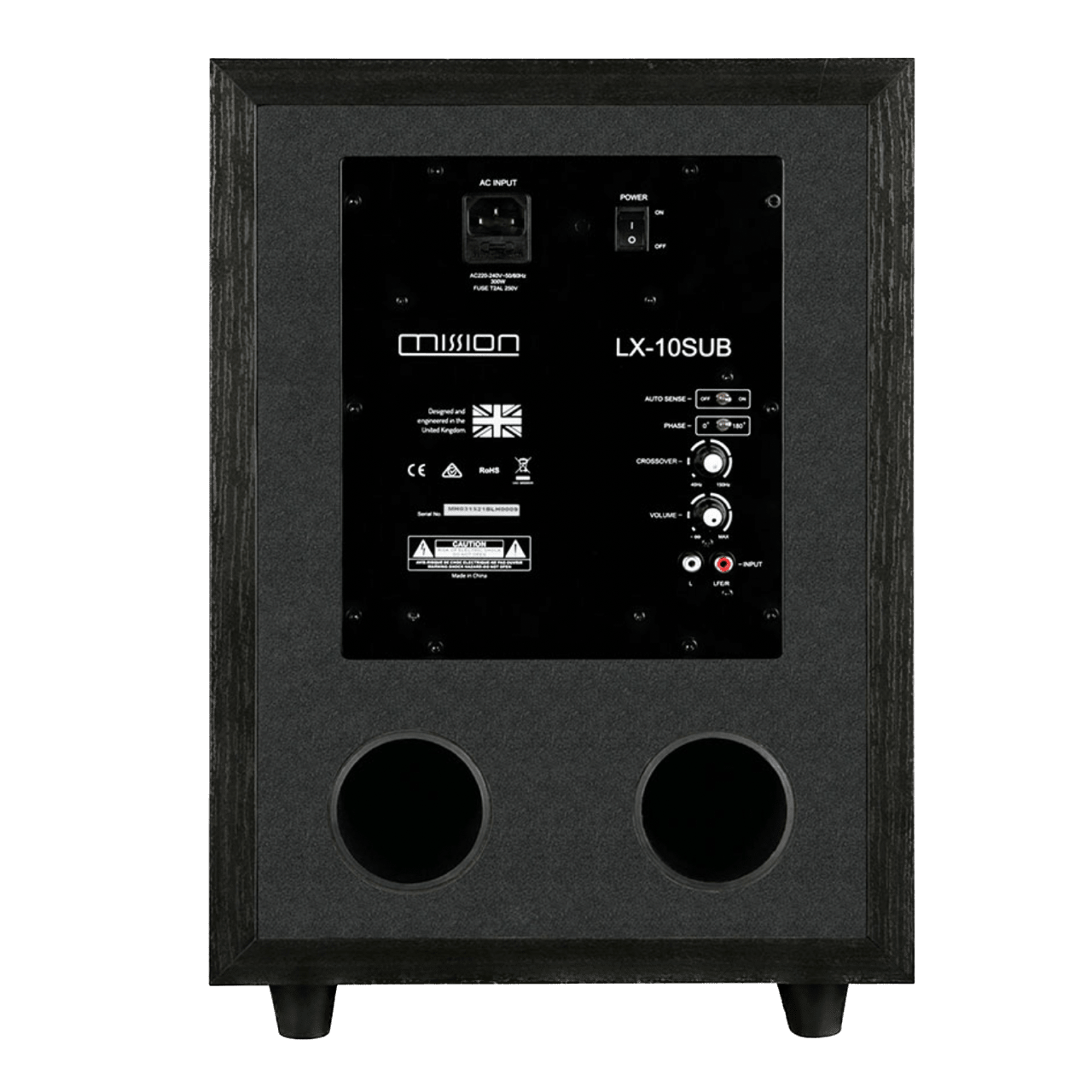 Mission LX-10SUB MKII Active Dynamic Drive IB Subwoofer in Lux Black Matte, back of sub