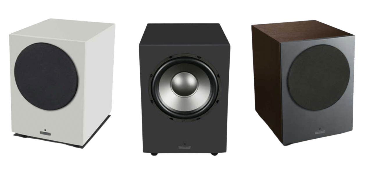 Mission LX-10SUB MKII Active Dynamic Drive IB Subwoofer. Image shows range of colours