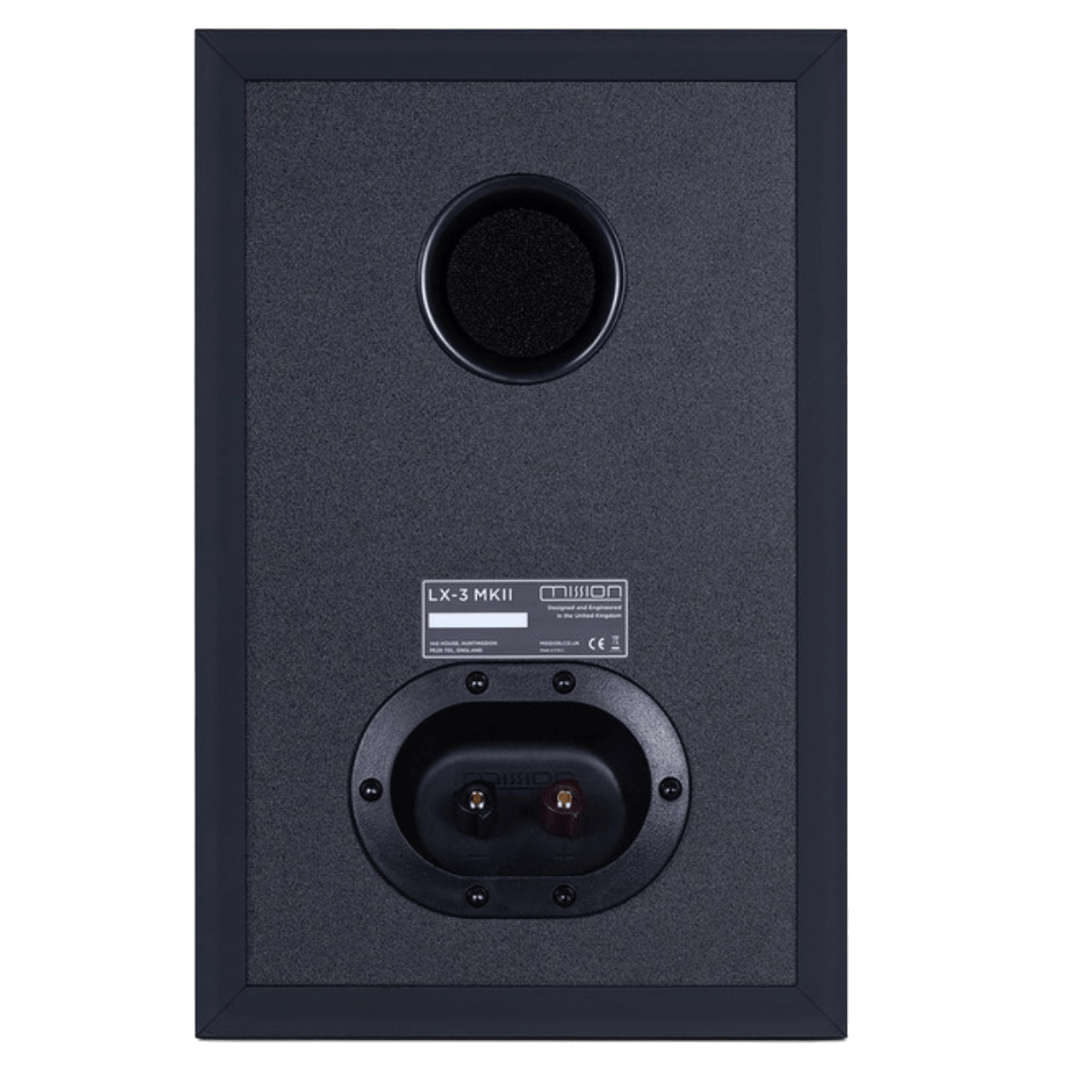 Mission LX-3 MKII Speakers in Lux Black Matte, back of unit