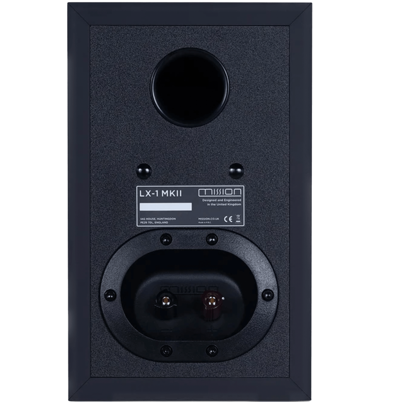 Mission LX1- MKII Speakers in Lux Black Matte, back of speaker