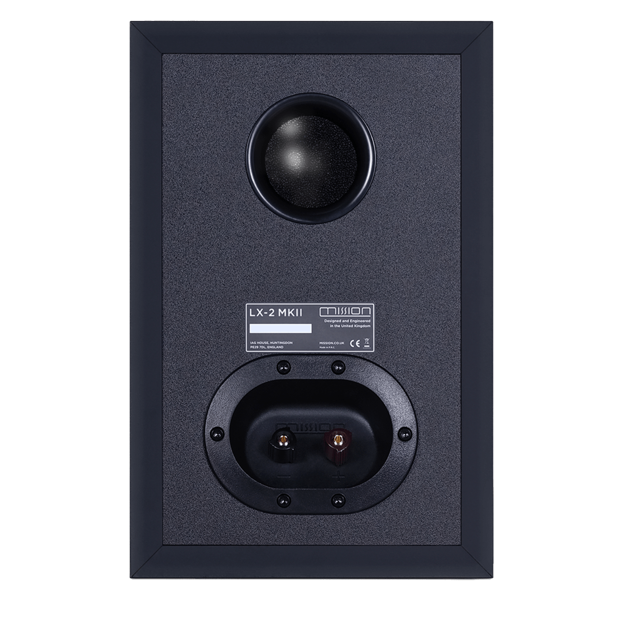 Mission LX-2 MK II Bookshelf Speakers in Lux Black Matte, back of speaker