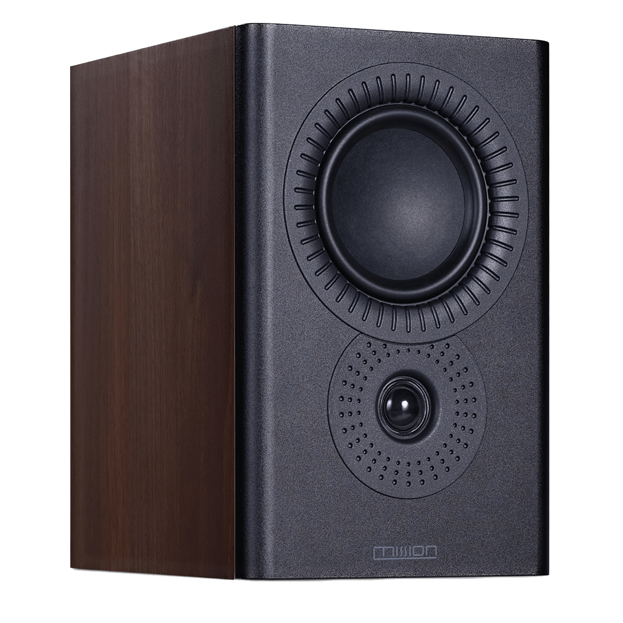  Mission LX-2 MK II Bookshelf Speakers in Walnut, angled image without grille