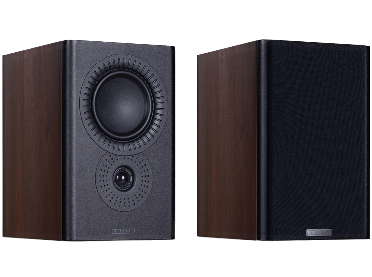  Mission LX-2 MK II Bookshelf Speakers  also available in Walnut Pearl, pair shown without and with grille