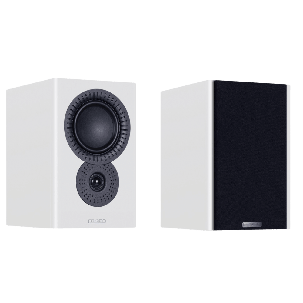  Mission LX-2 MK II Bookshelf Speakers also available in in Lux White Matte, pair shown without and with grille