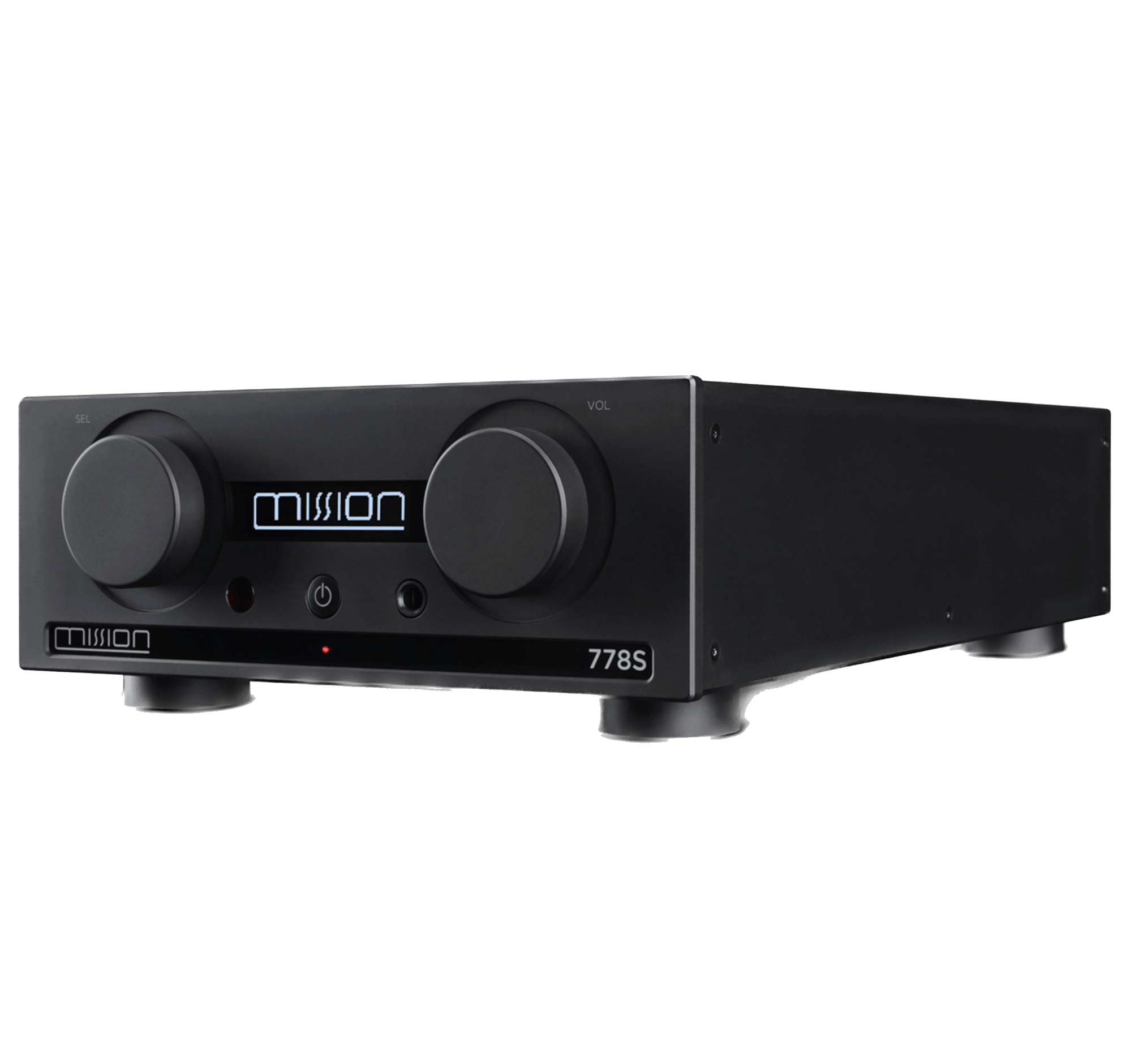 Mission 778S Wireless Music Streamer in Black, angled to the left