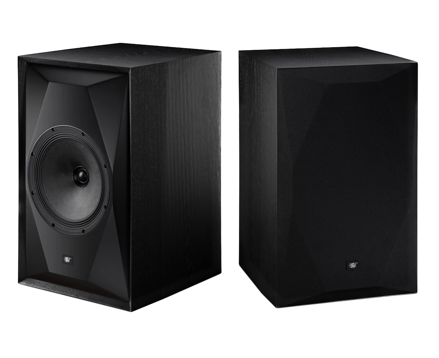 Mobile Fidelity SourcePoint 10 Master Edition Loudspeakers  in Satin Black Ash, pair, one without  and one with grille