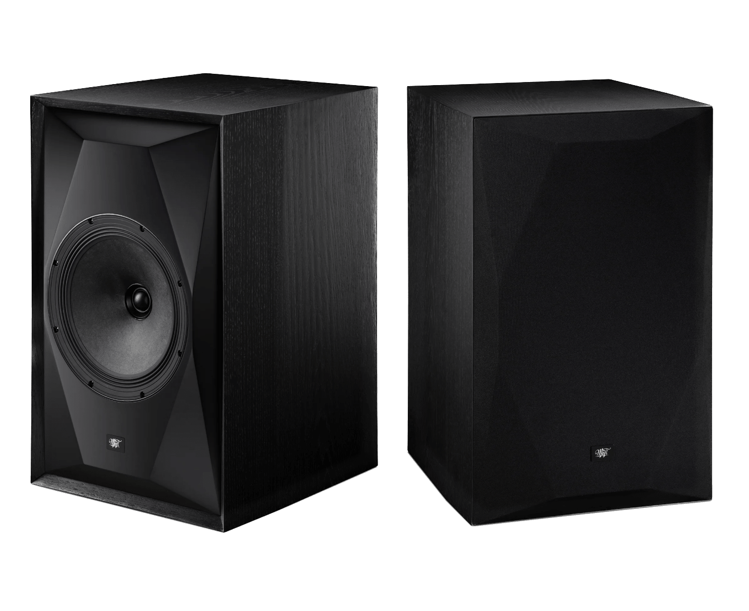 Mobile Fidelity SourcePoint 10 Master Edition Loudspeakers  in Satin Black Ash, pair, one without  and one with grille