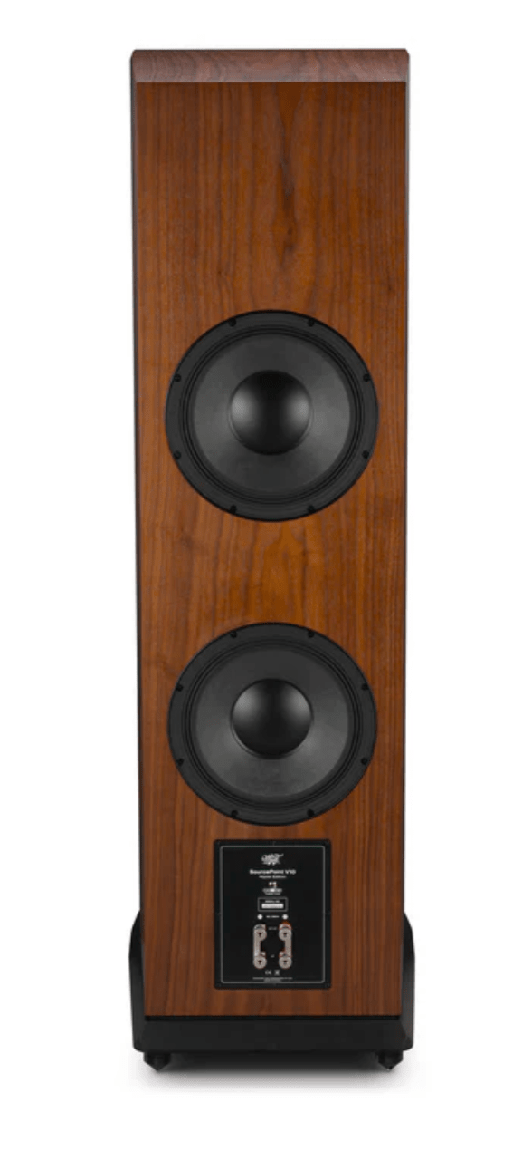 MoFi Electronics SourcePoint V10 Master Edition Floorstanding Speakers in Satin Walnut, Individual speaker, rear