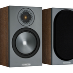 Monitor Audio Bronze 50 Bookshelf Speakers, walnut pair with and without grille