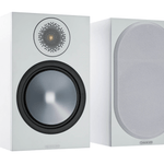Monitor Audio Bronze 100 Bookshelf Speakers, white, with and without grille