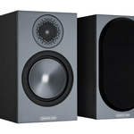 Monitor Audio Bronze 50 Bookshelf Speakers, black pair with and without grille