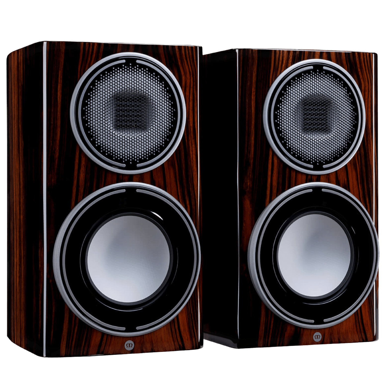 Monitor Audio Platinum 100 3G Bookshelf Speakers, pair shown in Piano Ebony