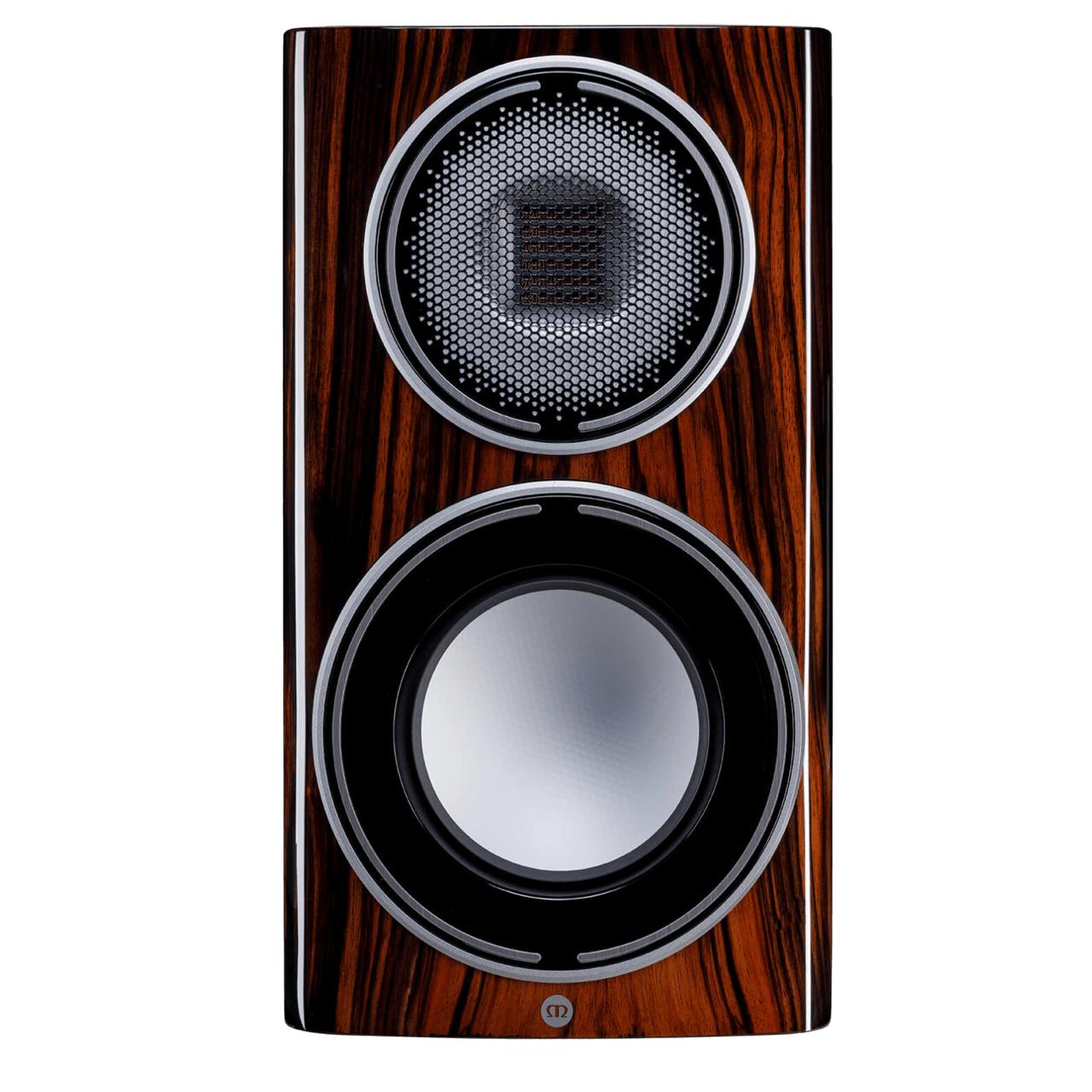Monitor Audio Platinum 100 3G Bookshelf Speakers, front Individual speaker in Piano Ebony