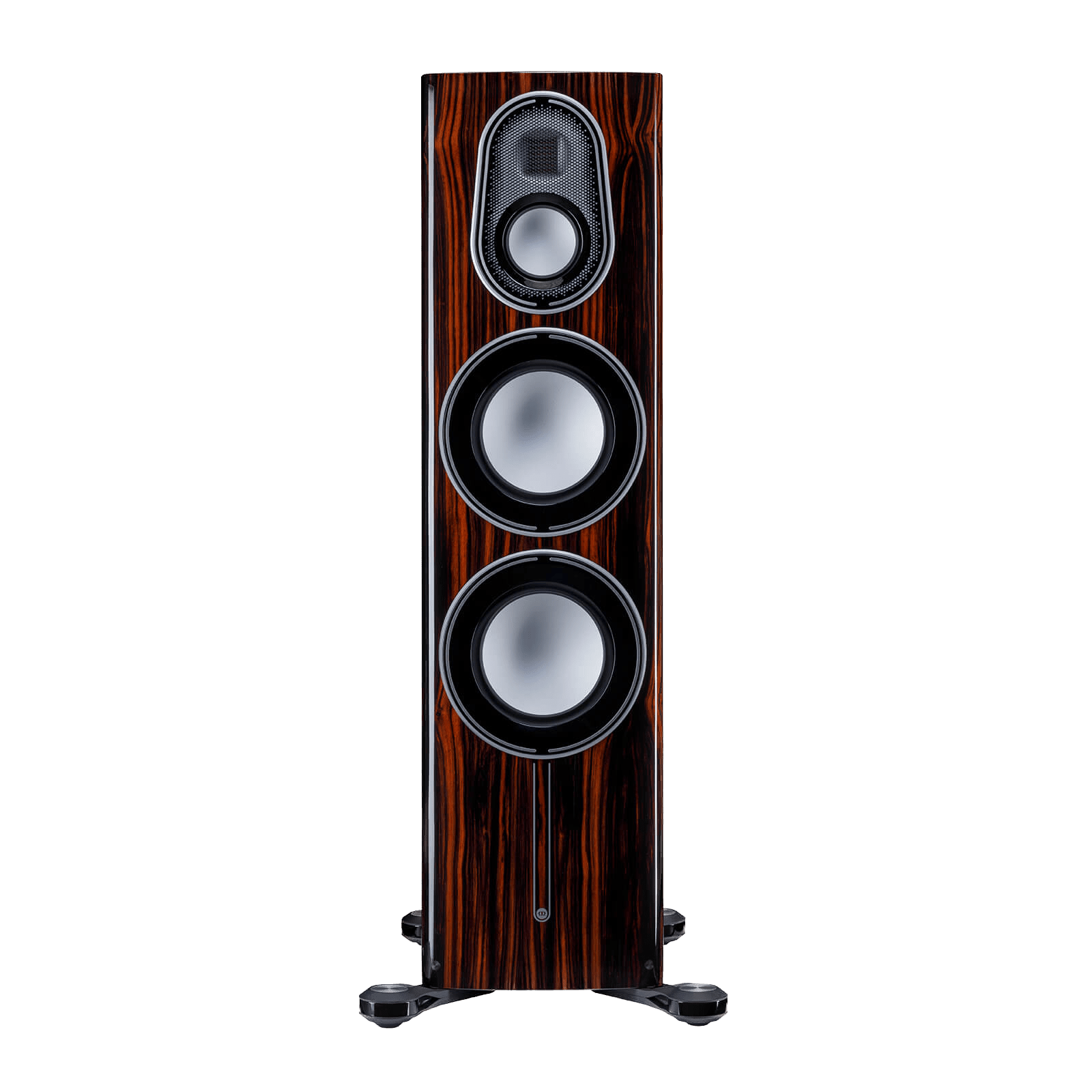 Monitor Audio Platinum 300 3G Floorstanding Speakers, front of individual speaker, in Piano Ebony