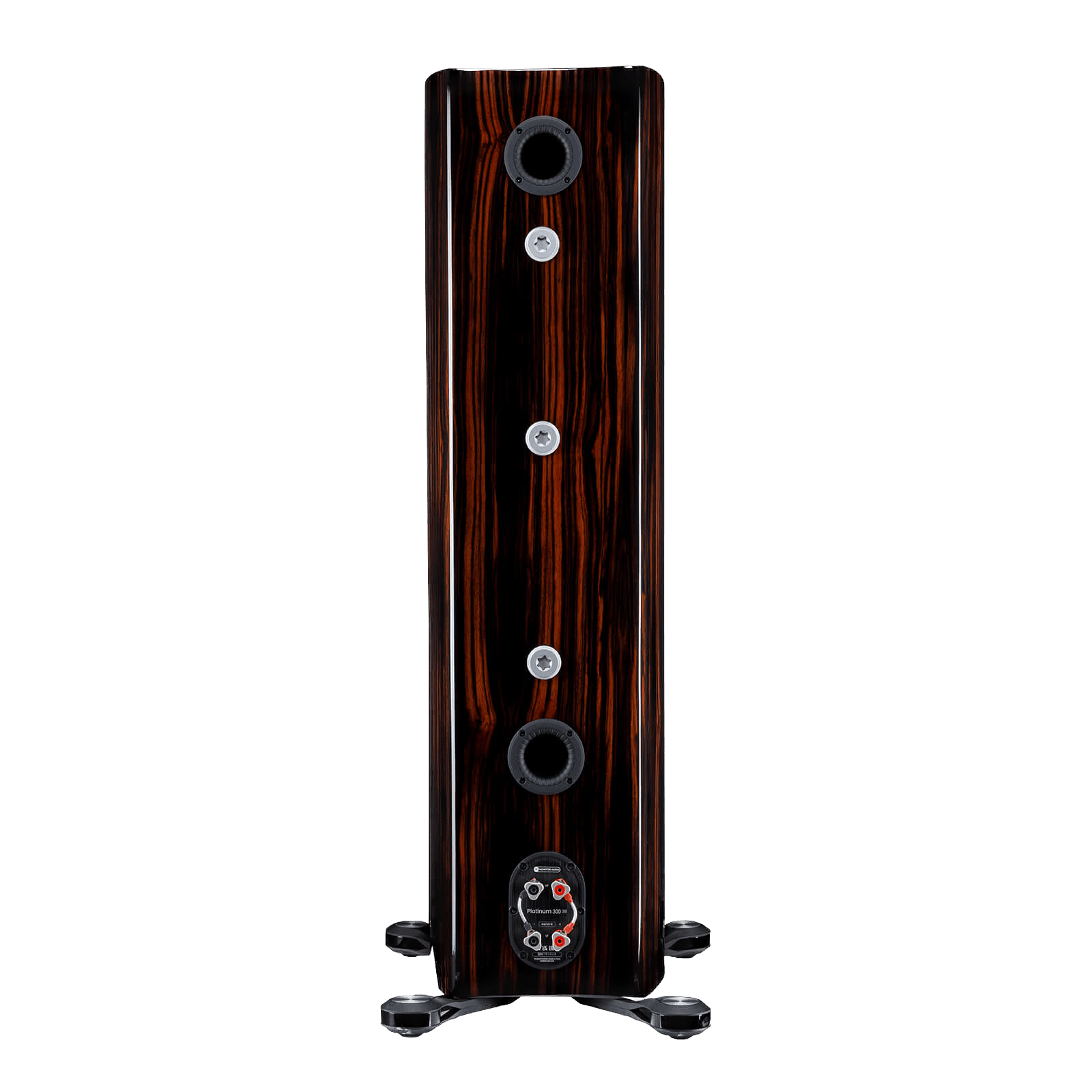 Monitor Audio Platinum 300 3G Floorstanding Speakers, back of individual speaker, in Piano Ebony