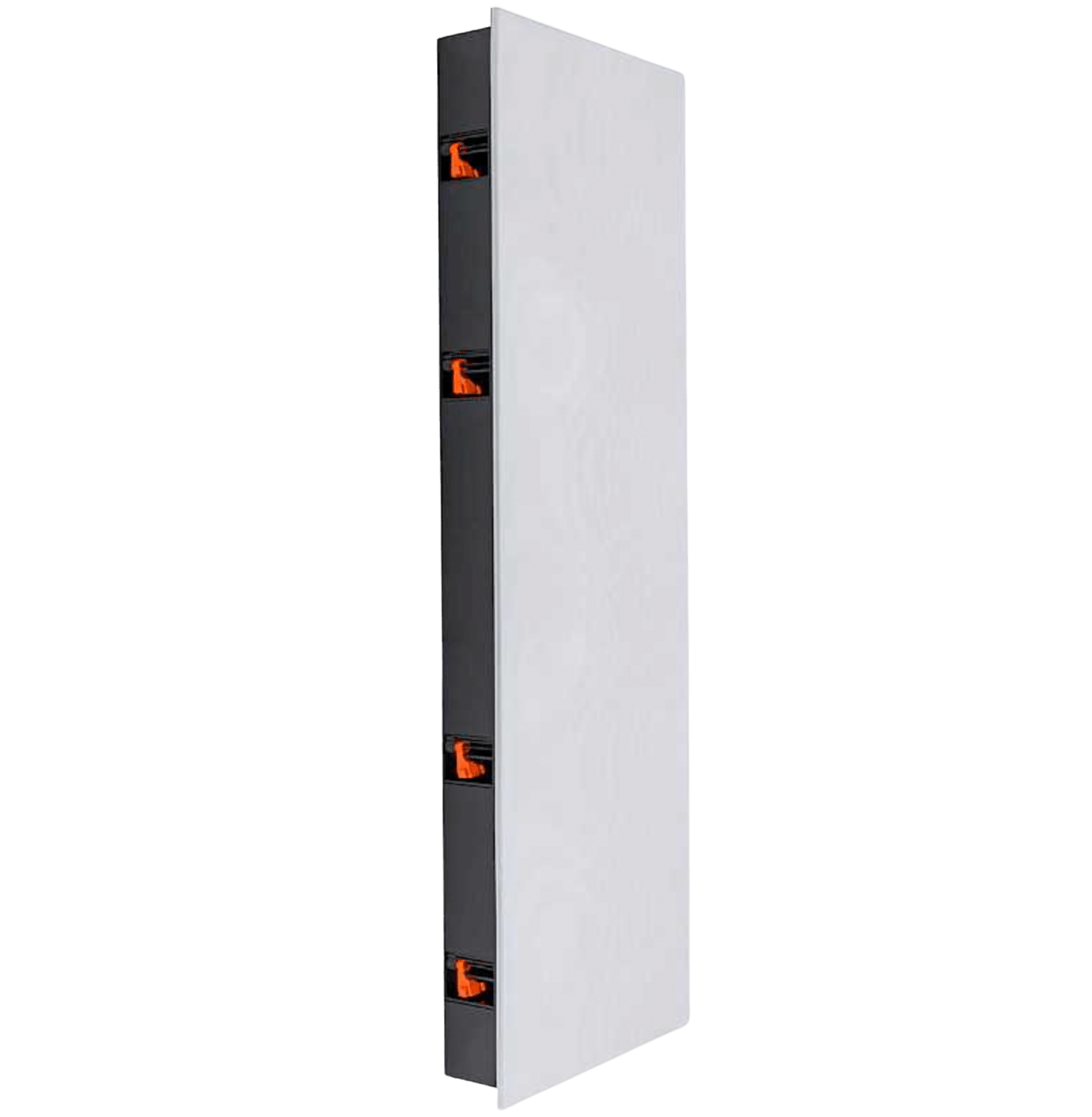 Monitor Audio Platinum 3G In-Wall Speaker, angled and with white mesh