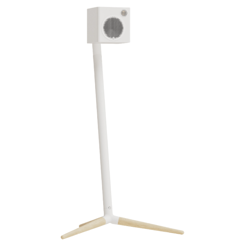 Monitor Audio Radius Floor Stand (4G) Speaker Stands in White, individual stand, with Radius 1 (4G) Speaker mounted