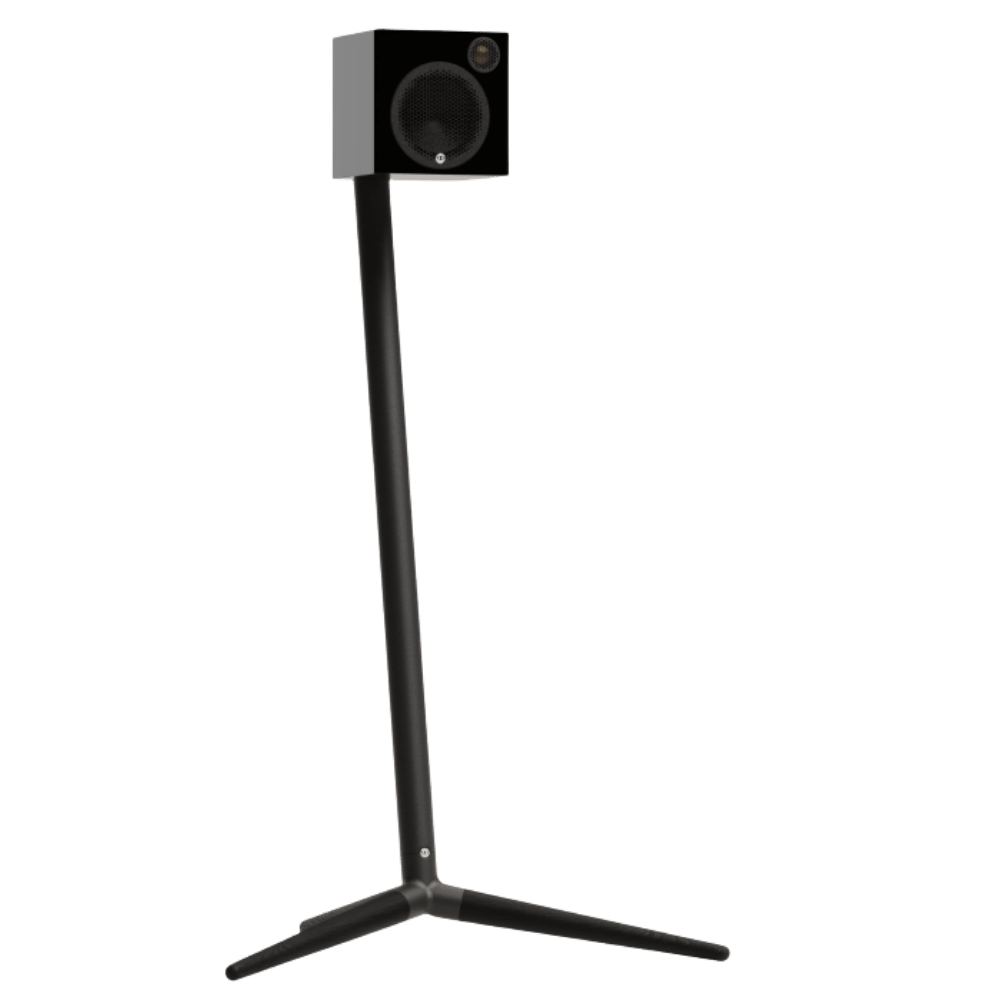 Monitor Audio Radius Floor Stand (4G) Speaker Stands in Black, individual stand, with Radius 1 (4G) Speaker mounted