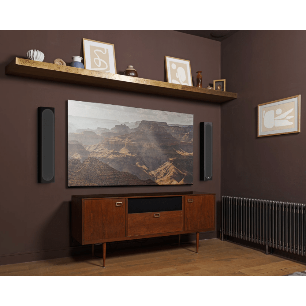 Monitor Audio Radius On-Wall 4G Speaker in black, in room vertical placement