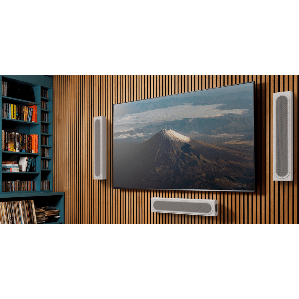 Monitor Audio Radius On-Wall 4G Speaker in white, in room vertical and horizontal placement