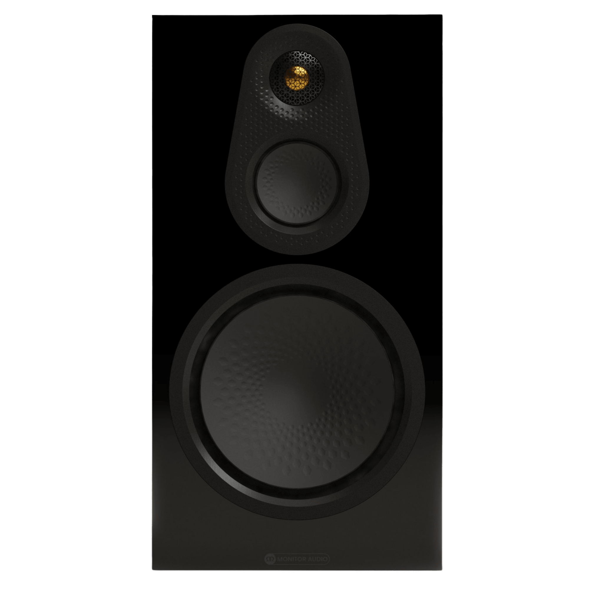 Monitor Audio Silver 100 8G Standmount Speakers  in High Gloss Black, front of individual speaker without grille