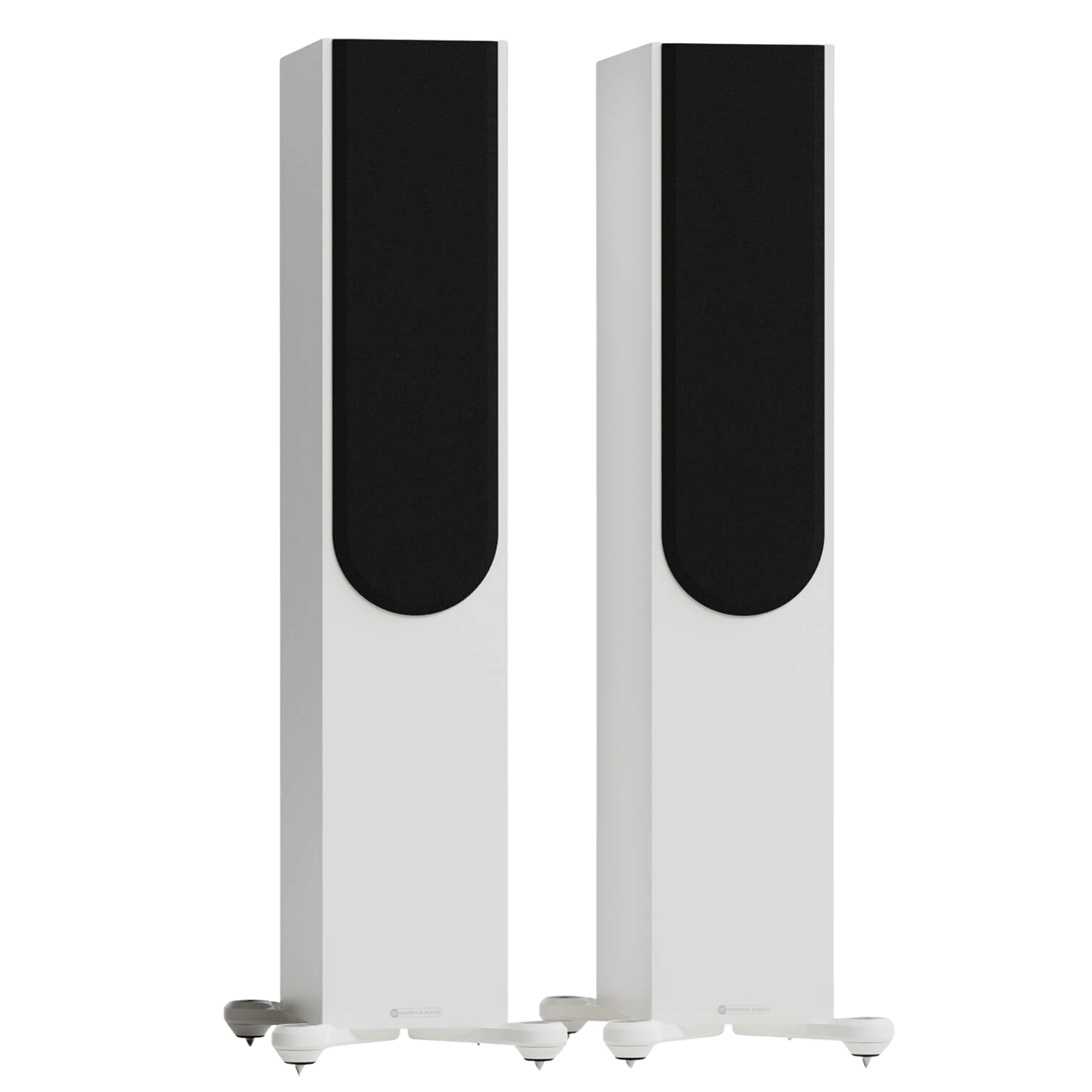 Monitor Audio Silver 300 8G Floorstanding Speakers show in Satin White with Grilles