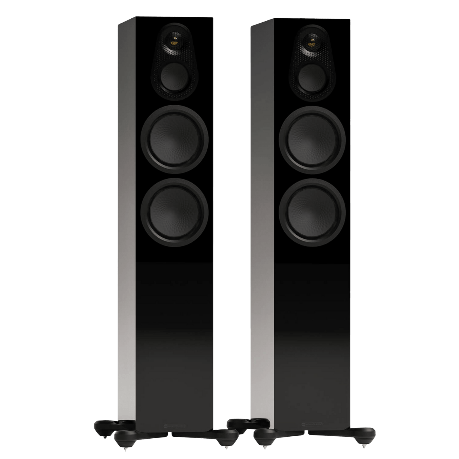 Monitor Audio Silver 300 8G Floorstanding Speakers show in High Gloss Black and without Grilles