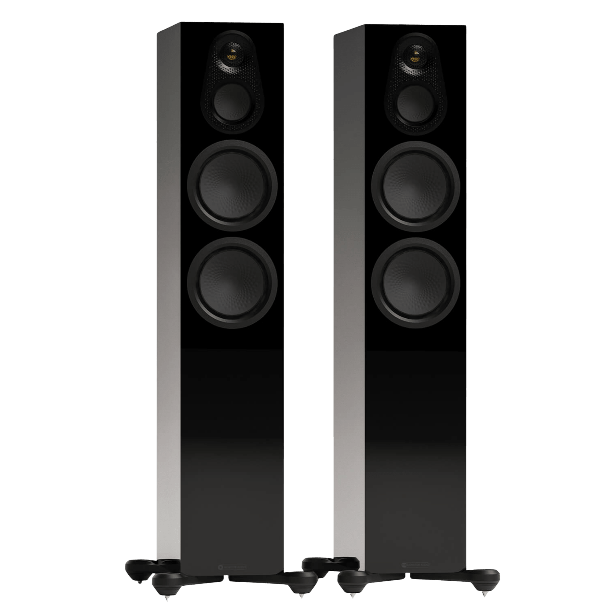 Monitor Audio Silver 300 8G Floorstanding Speakers show in High Gloss Black and without Grilles