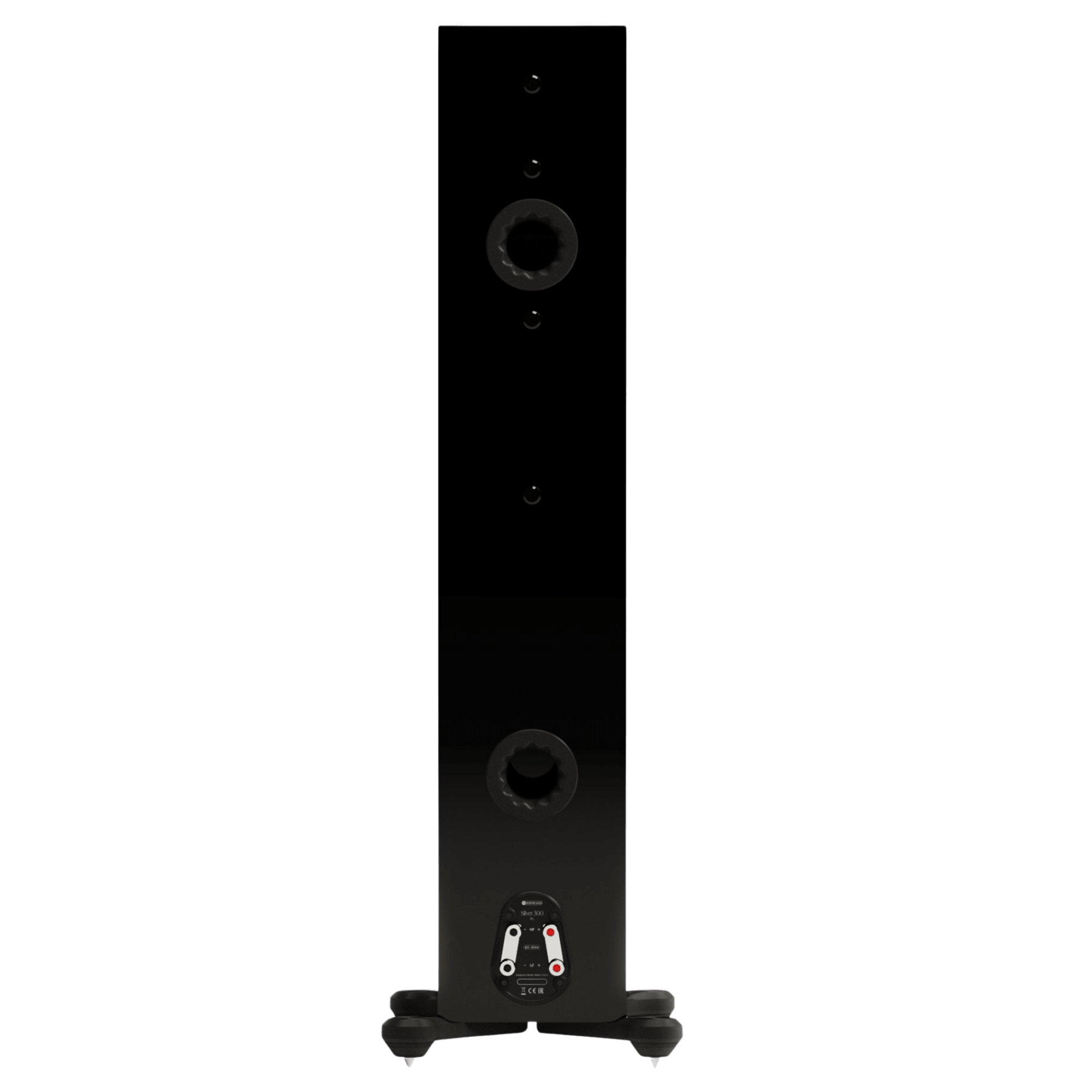 Monitor Audio Silver 300 8G Floorstanding Speakers. Back of individual speaker shown in High Gloss Black