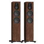 Monitor Audio Silver 300 8G Floorstanding Speakers shown in European Walnut and without Grilles
