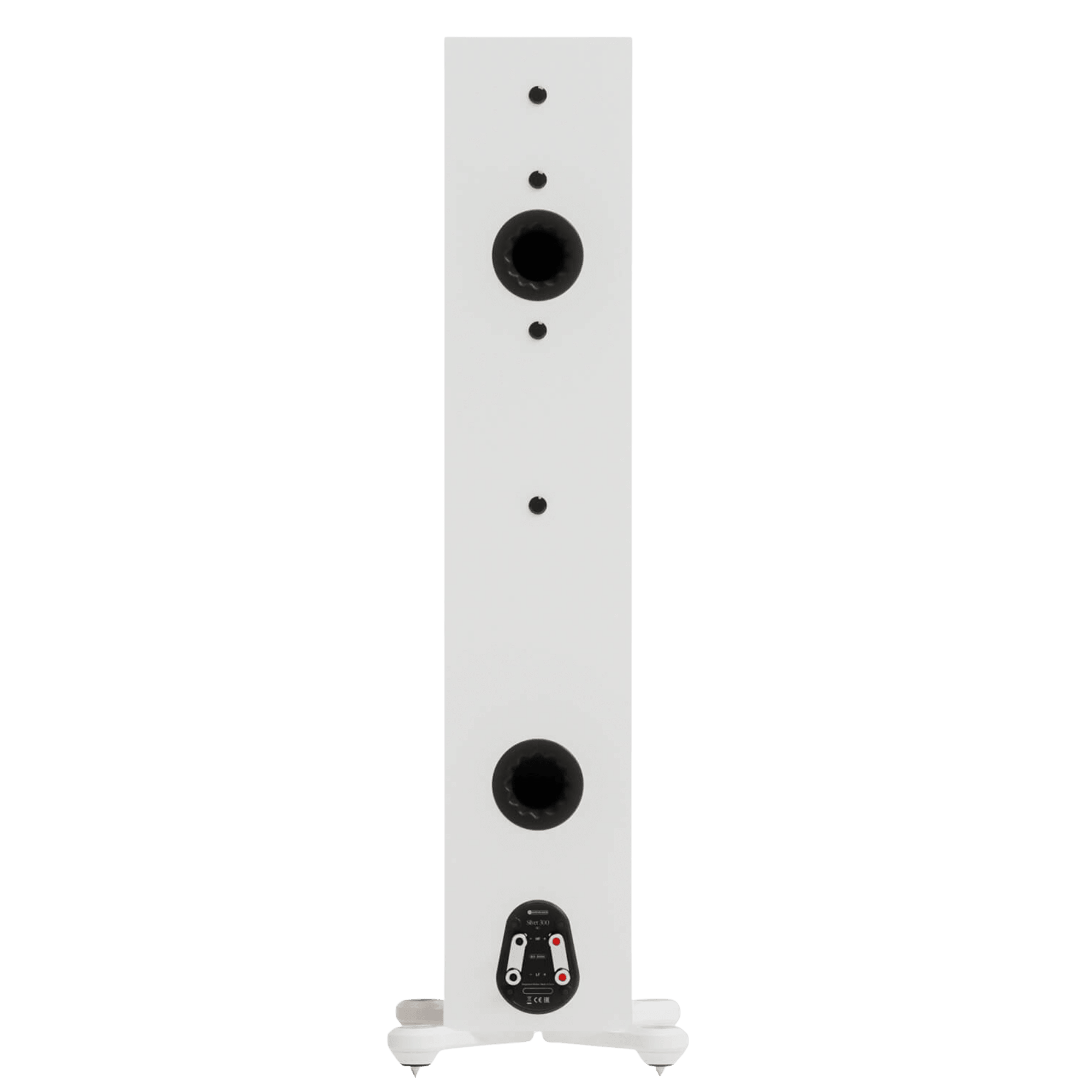 Monitor Audio Silver 300 8G Floorstanding Speakers. Back of individual speaker shown in Satin White