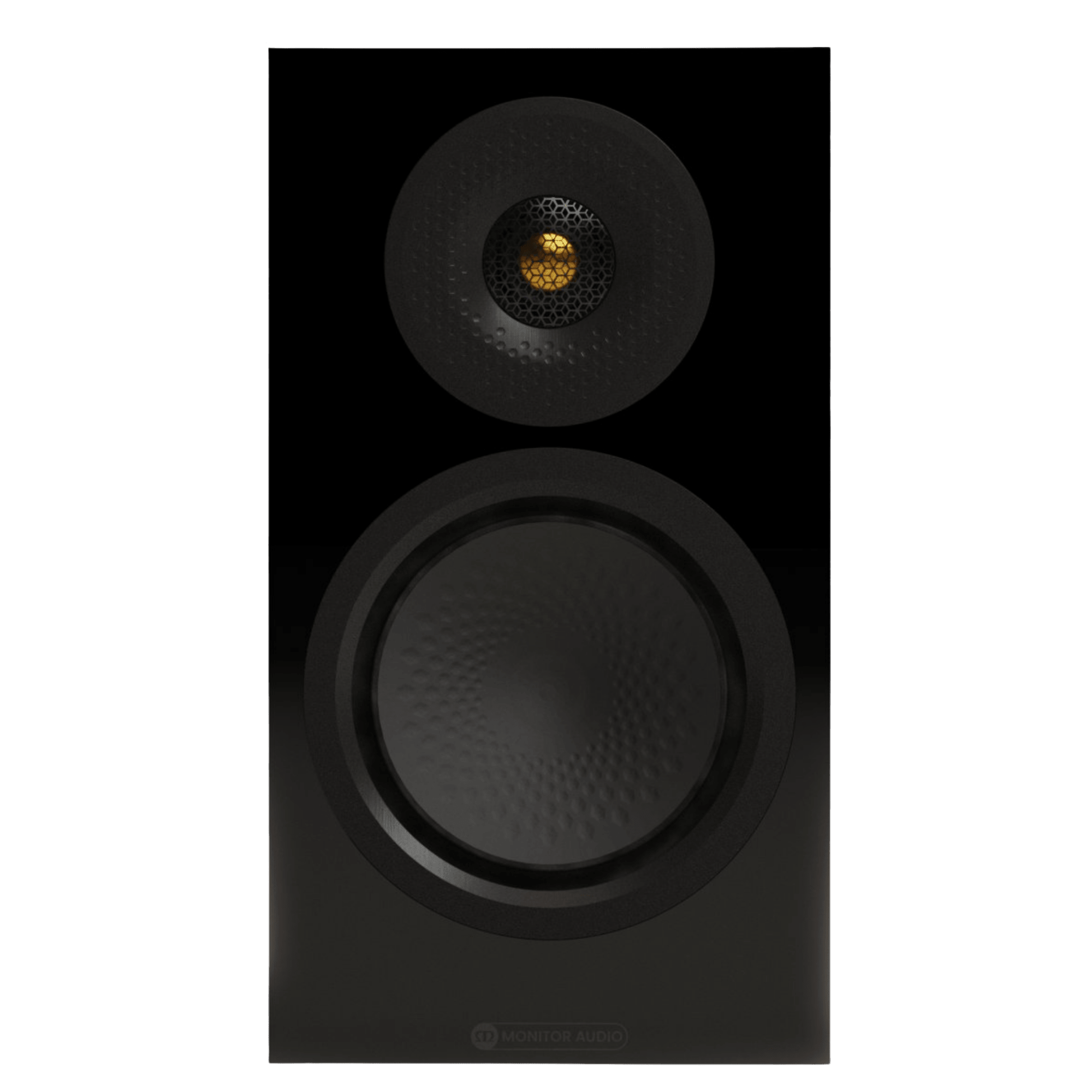 Monitor Audio Silver 50 8G Bookshelf Speakers in High Gloss Black.  Front of invidivual Speaker without grille