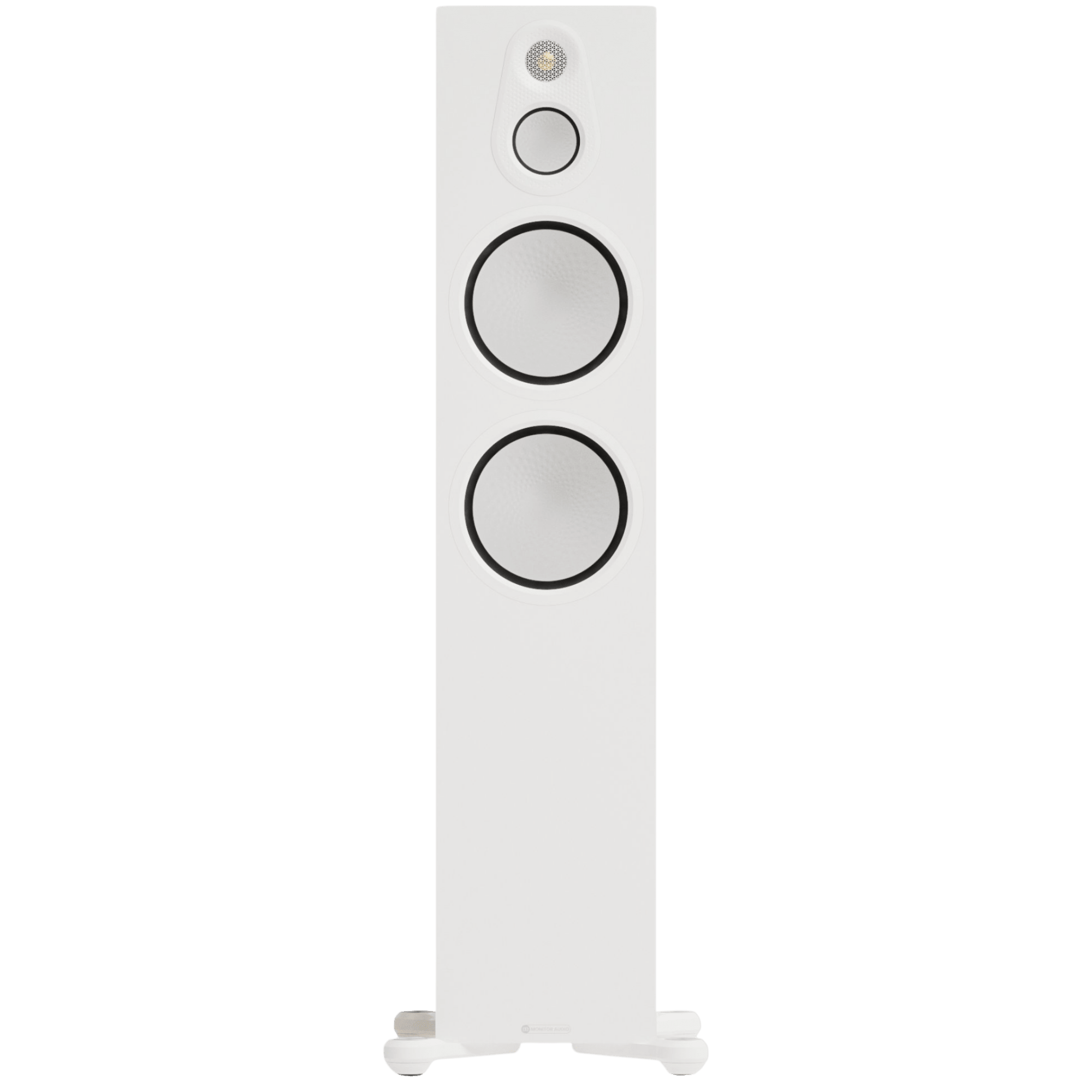 Monitor Audio Silver 500 8G Floorstanding Speakers in Satin White.  Individual Speaker shown, front on without grille