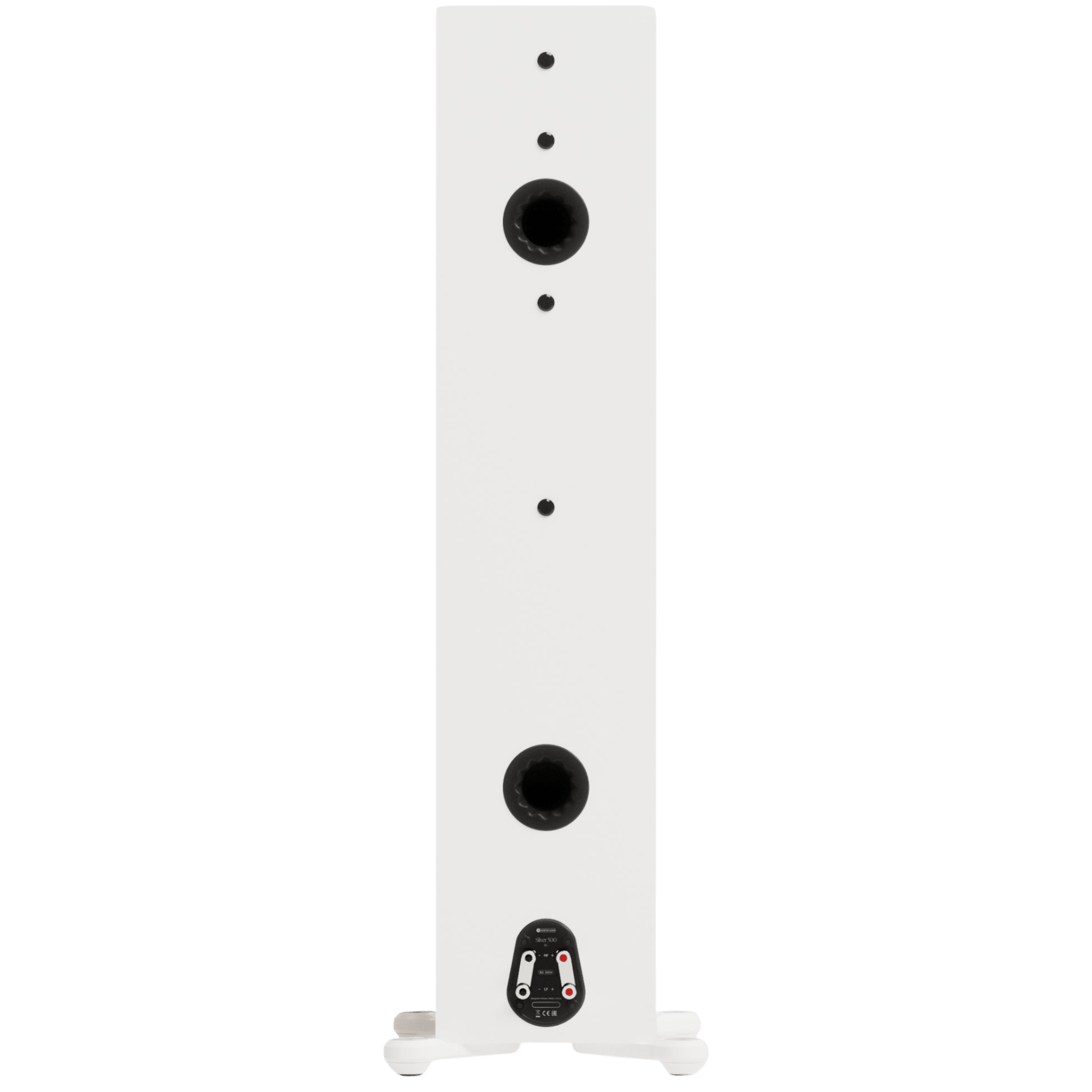 Monitor Audio Silver 500 8G Floorstanding Speakers in Satin White.  Back of individual Speaker shown