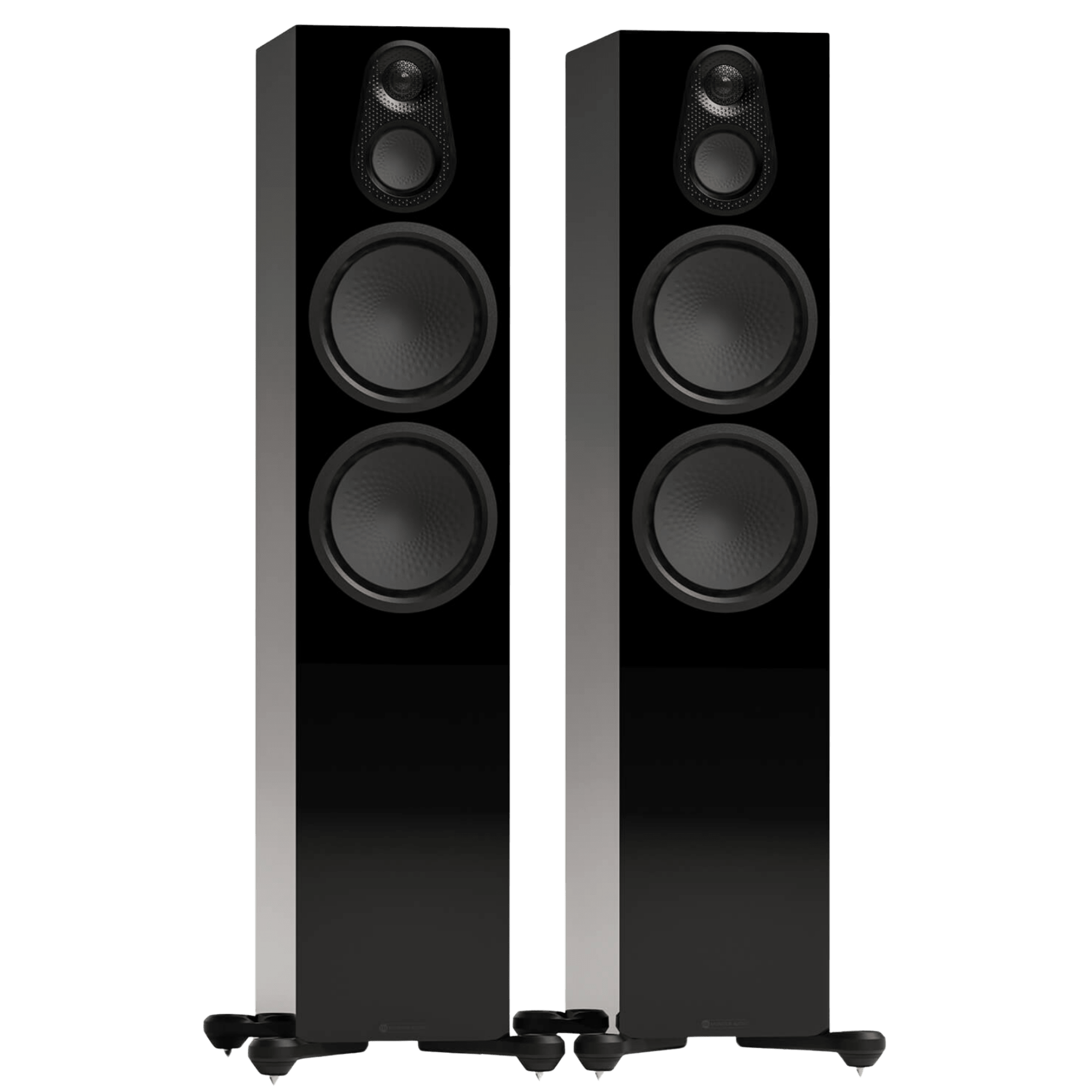 Monitor Audio Silver 500 8G Floorstanding Speakers in High Gloss Black, front without grilles
