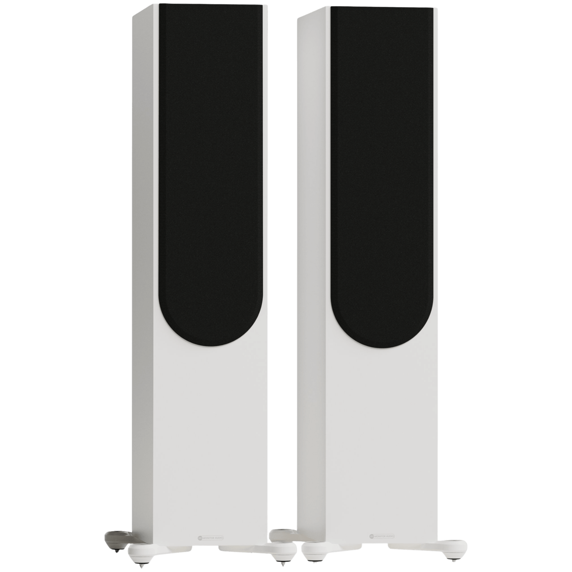 Monitor Audio Silver 500 8G Floorstanding Speakers in Satin White, front with grilles