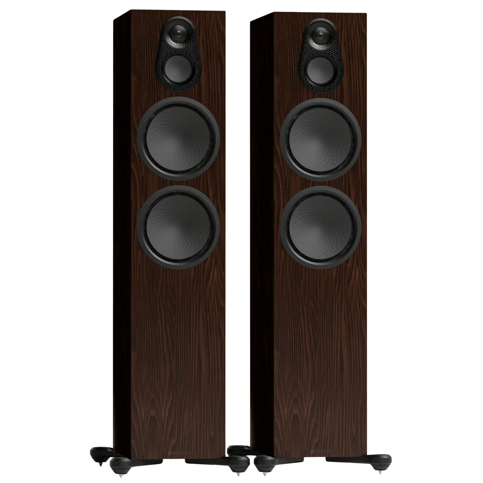 Monitor Audio Silver 500 8G Floorstanding Speakers in European Walnut, front without grilles