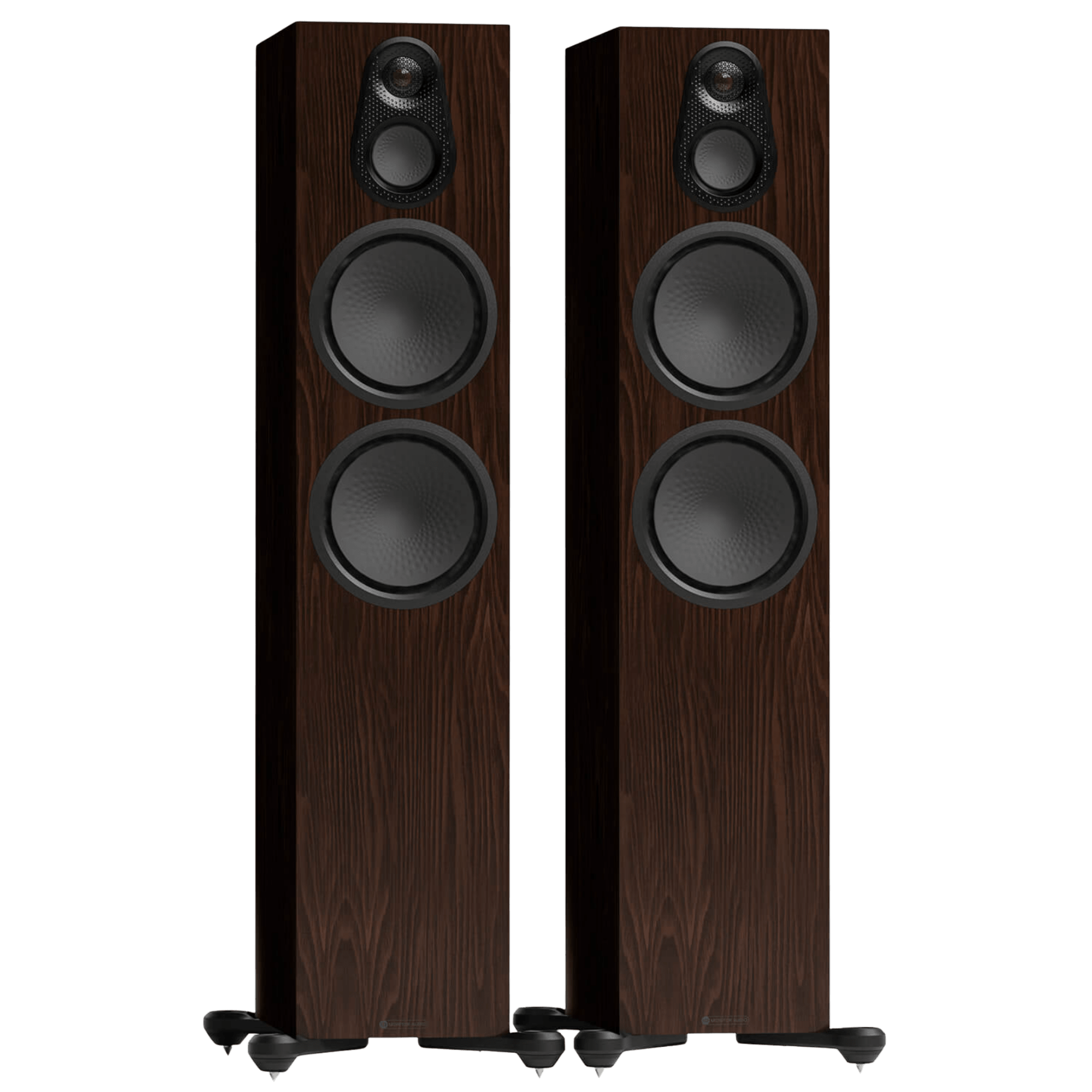 Monitor Audio Silver 500 8G Floorstanding Speakers in European Walnut, front without grilles