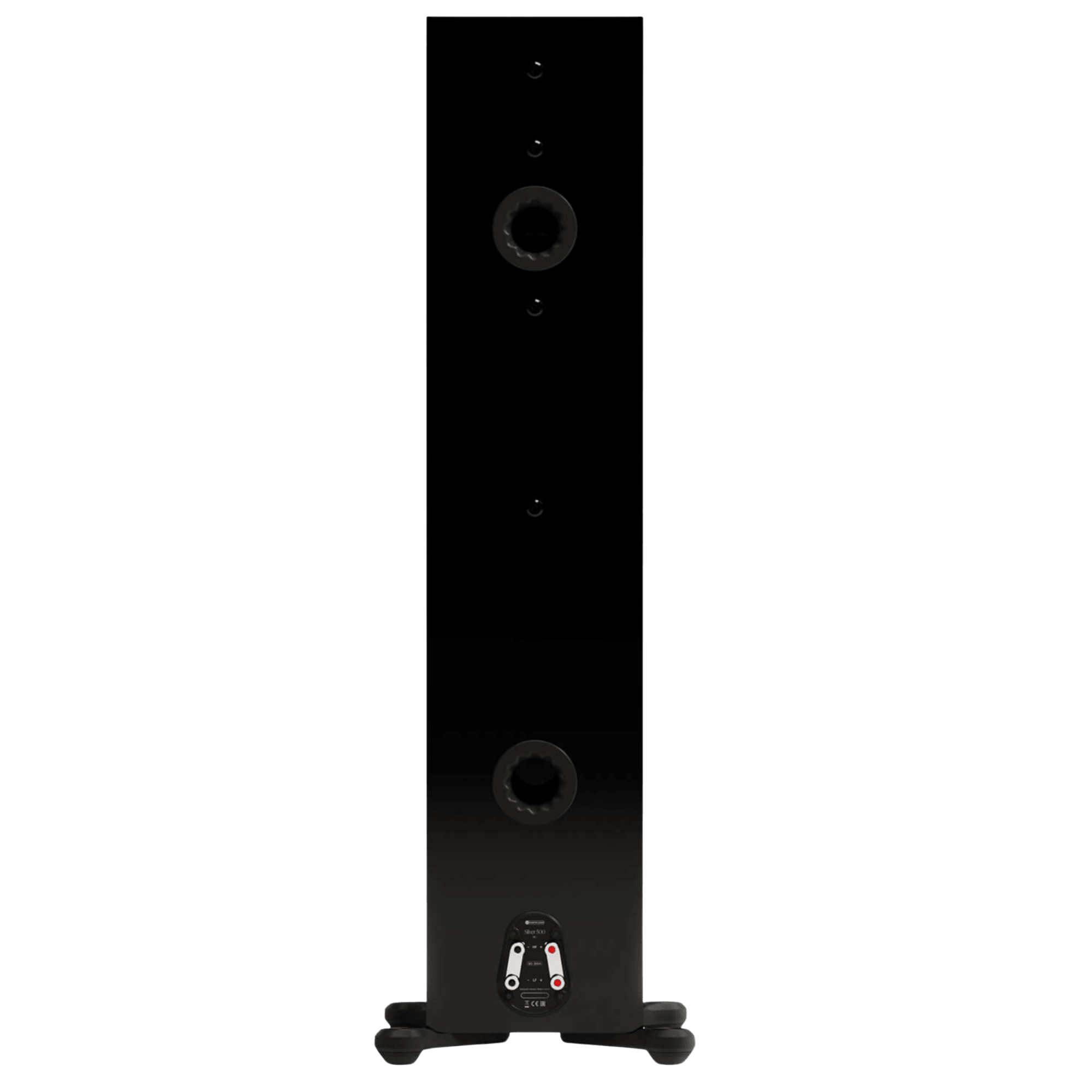 Monitor Audio Silver 500 8G Floorstanding Speakers in High Gloss Black. Back of individual Speaker shown