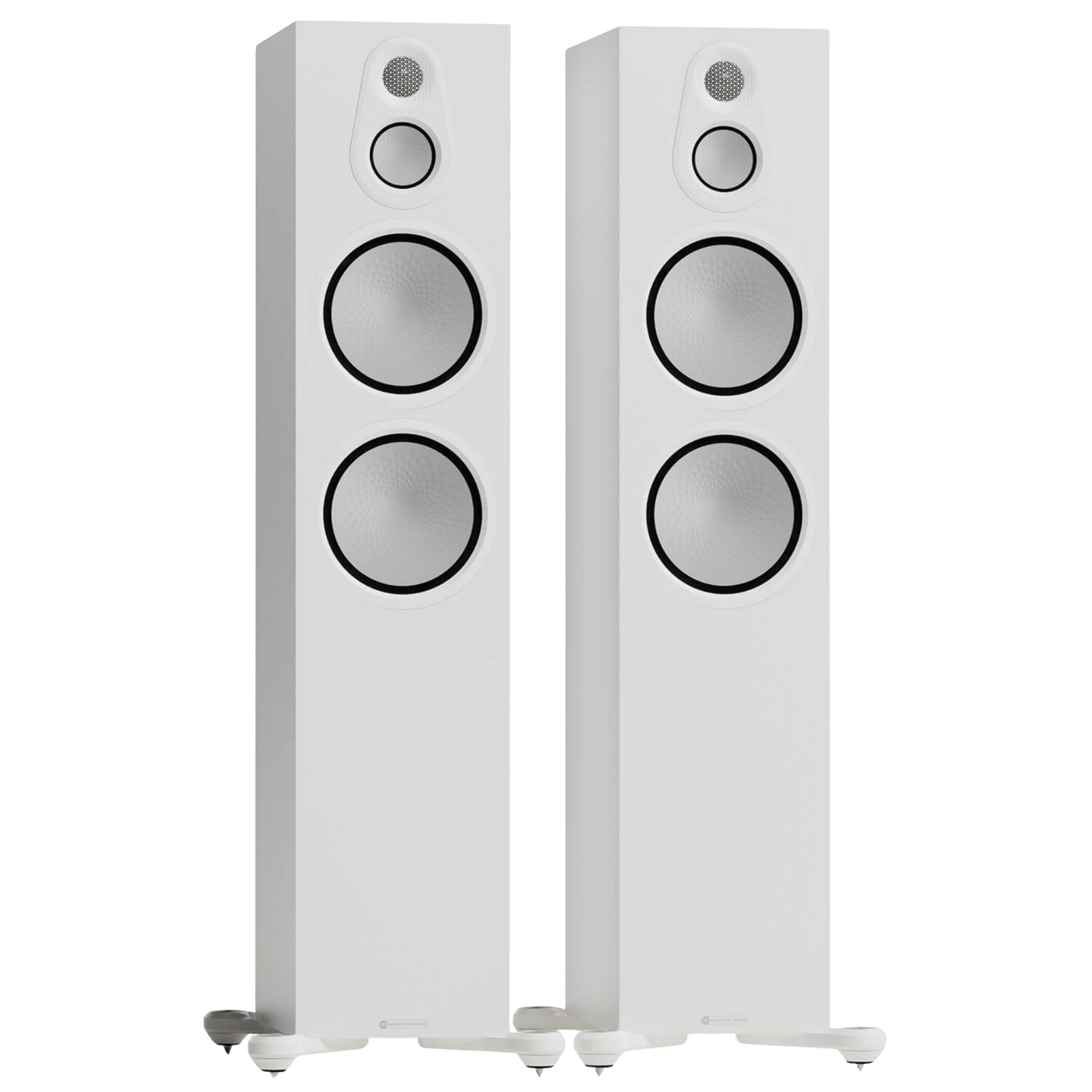 Monitor Audio Silver 500 8G Floorstanding Speakers in Satin White, front without grilles