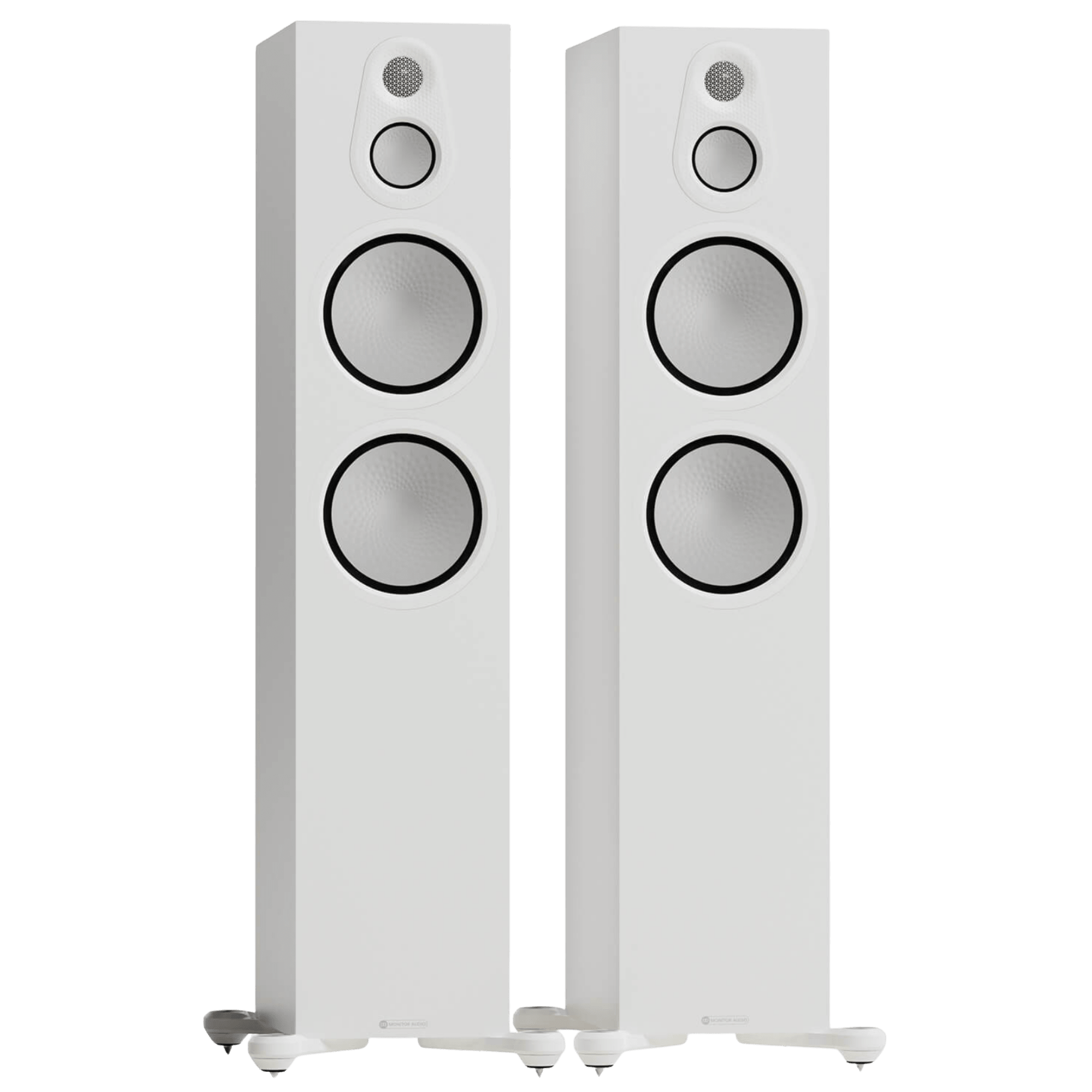 Monitor Audio Silver 500 8G Floorstanding Speakers in Satin White, front without grilles