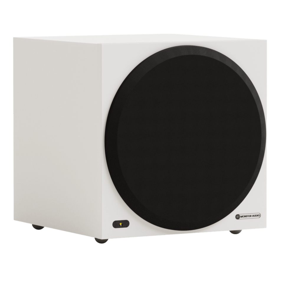 Monitor Audio Vestra W10 Subwoofer in Matt White, angled