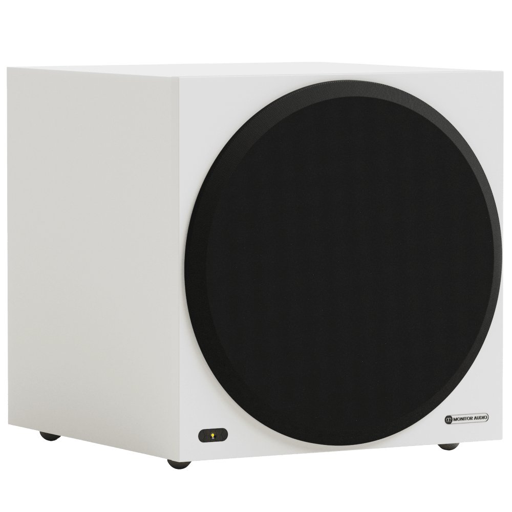 Monitor Audio Vestra W12 Subwoofer in Matte White, angled view
