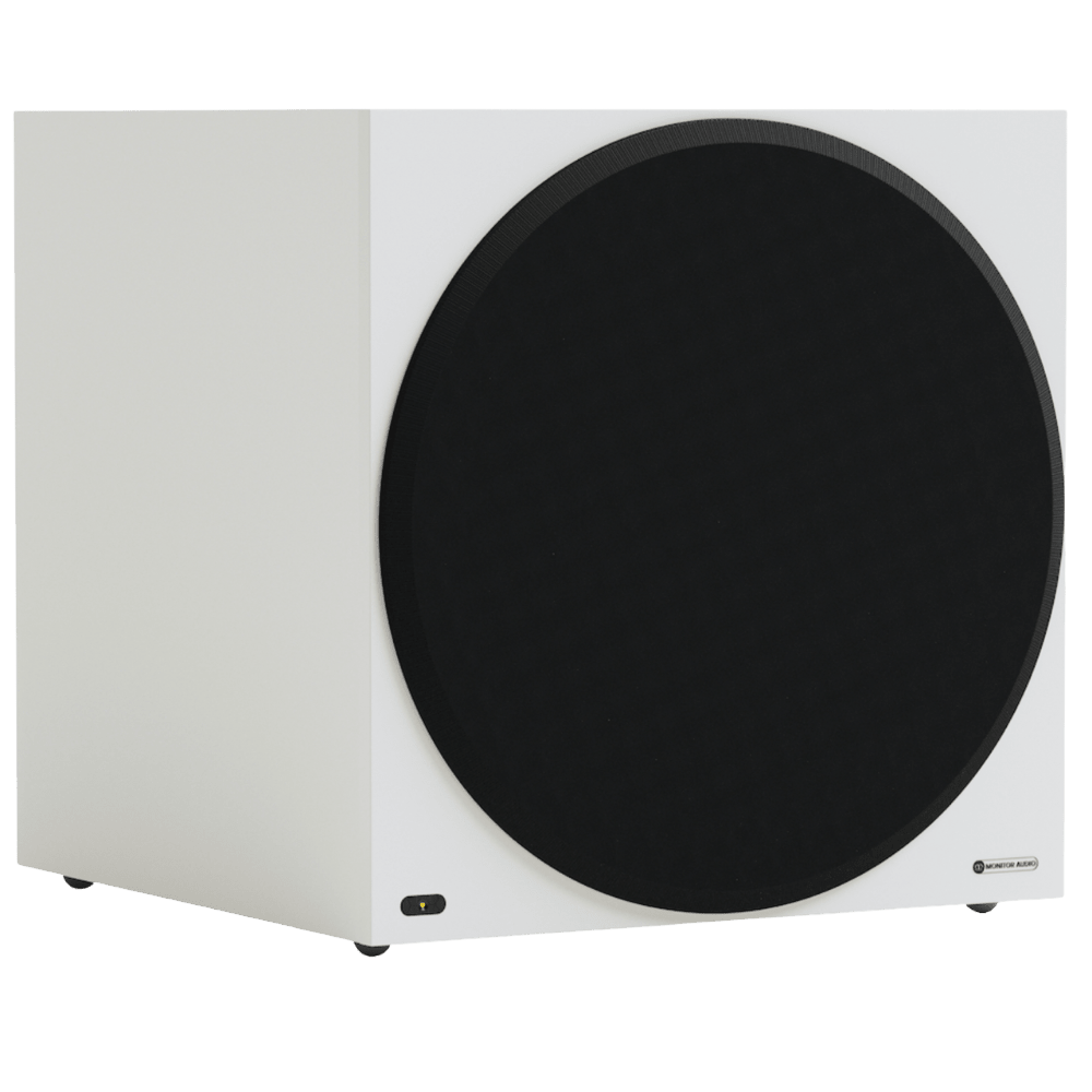 Monitor Audio Vestra W15 Subwoofer in Matte White, angled view