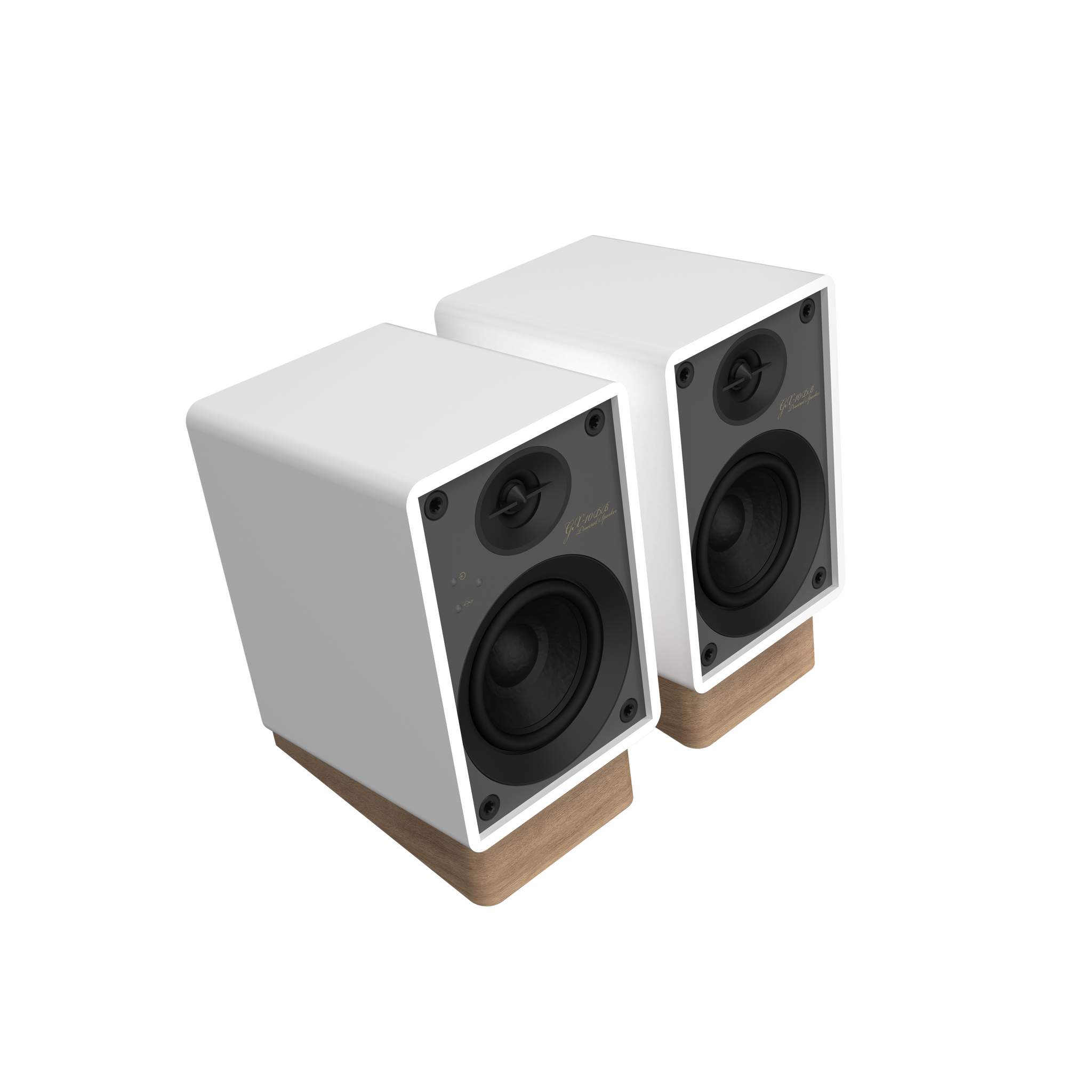 Onkyo GX-10DB Powered Speaker in White pair, without grilles angled